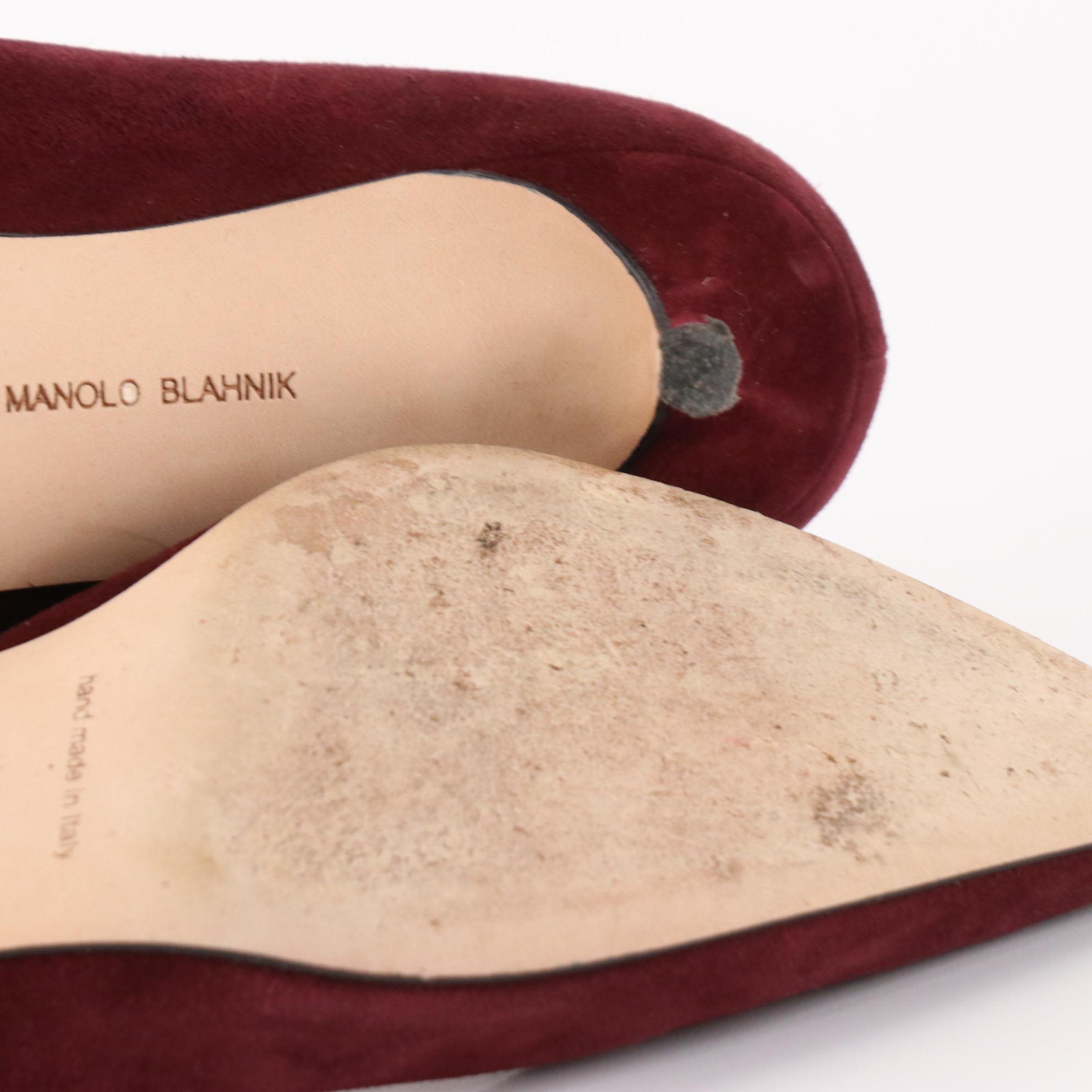 Manolo Blahnik Pointed Toe Kitten Heel Pumps in Bordeaux Suede with Box
