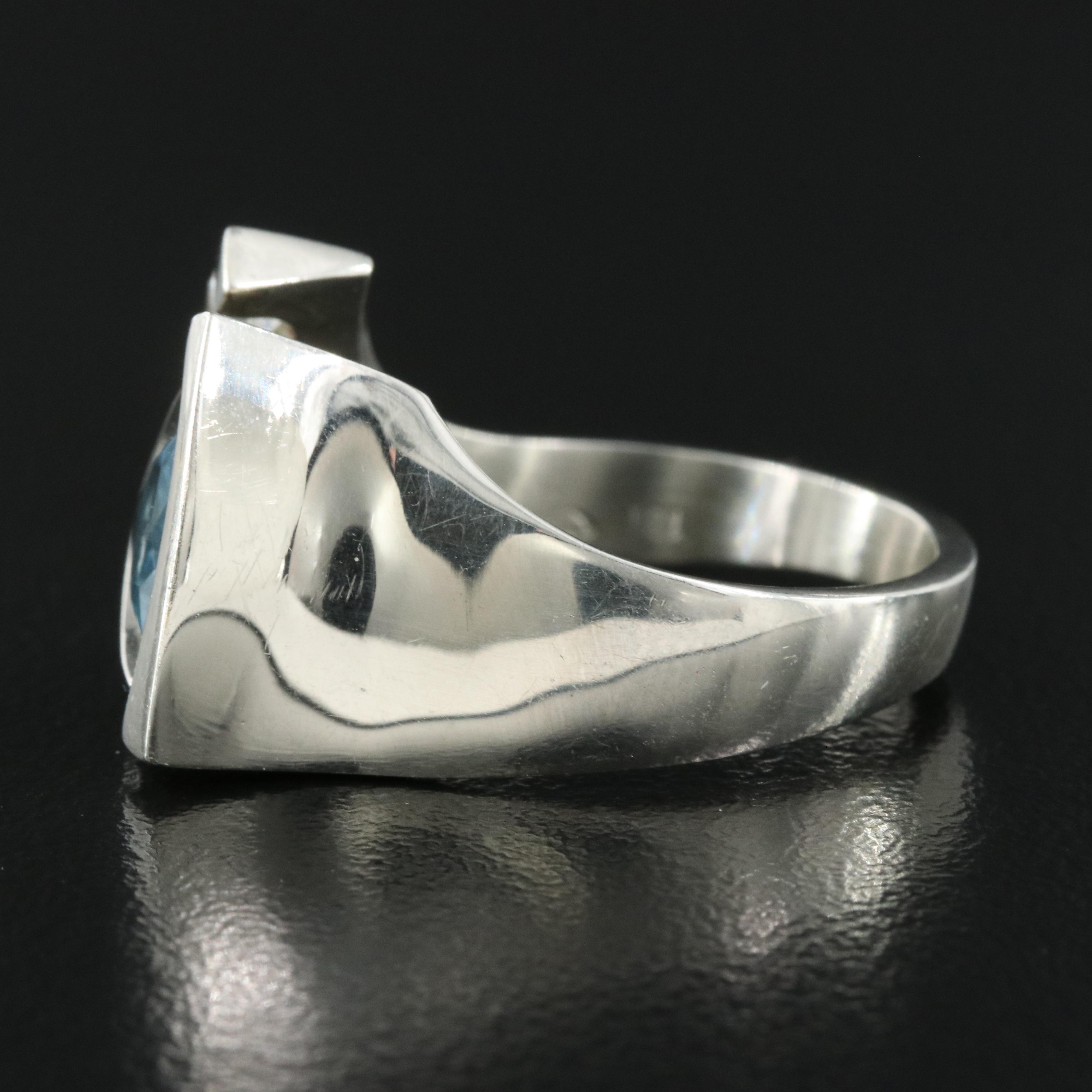 18K Aquamarine and Diamond Open Top Ring