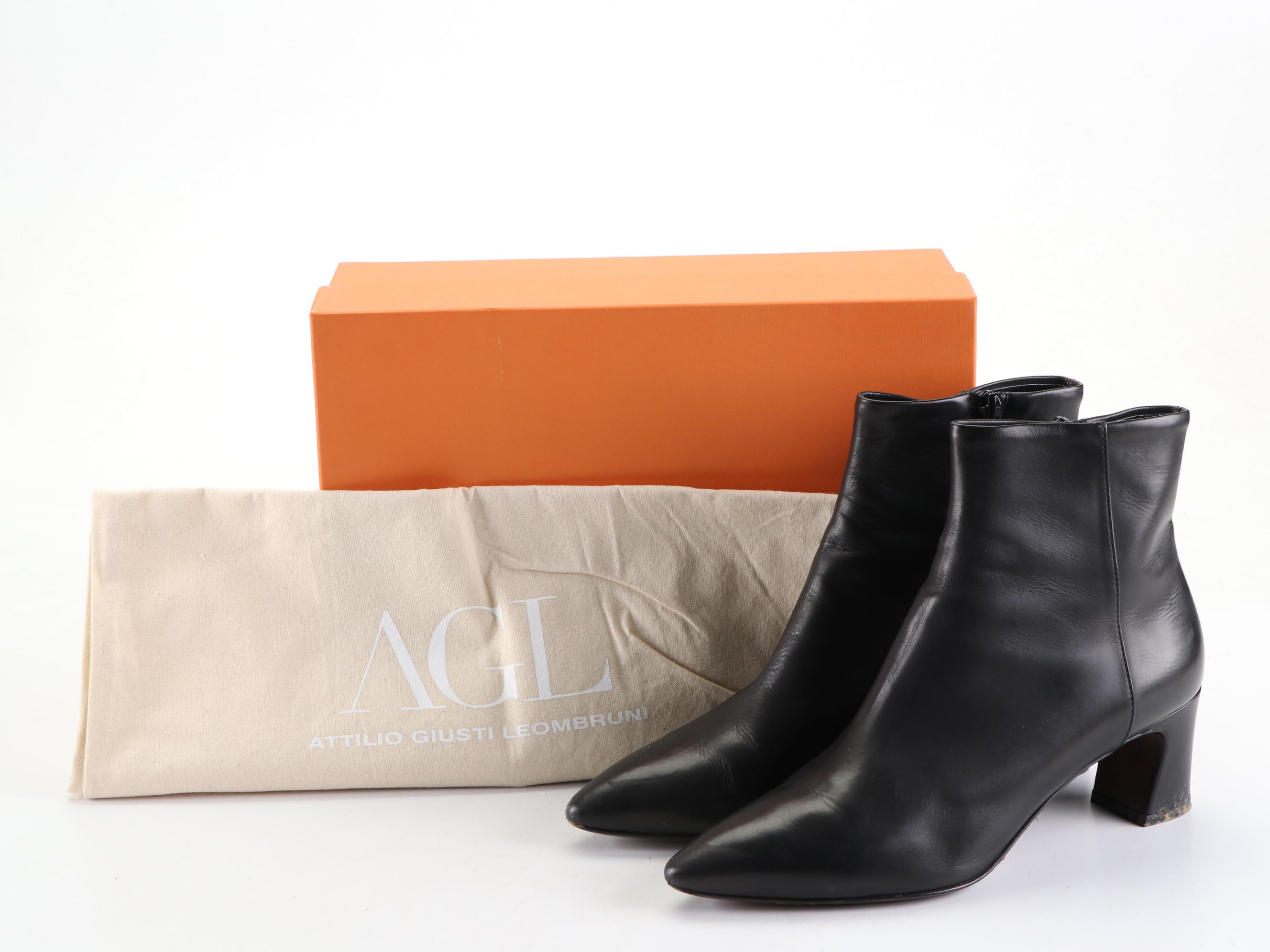 Attilio Giusti Leombruni Black Leather Ankle Boots with Box