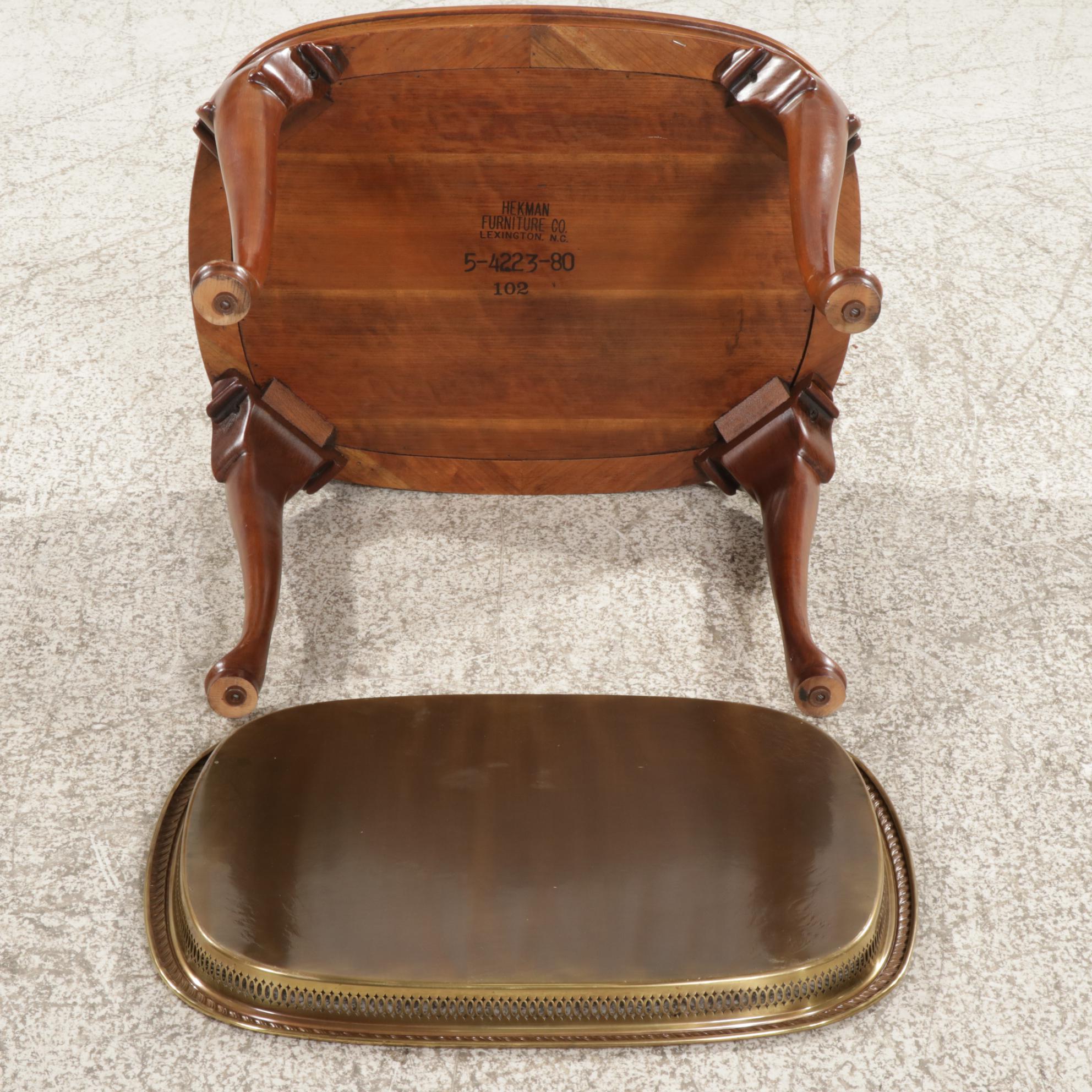 Hekman Furniture Queen Anne Style Brass Tray Top Side Table