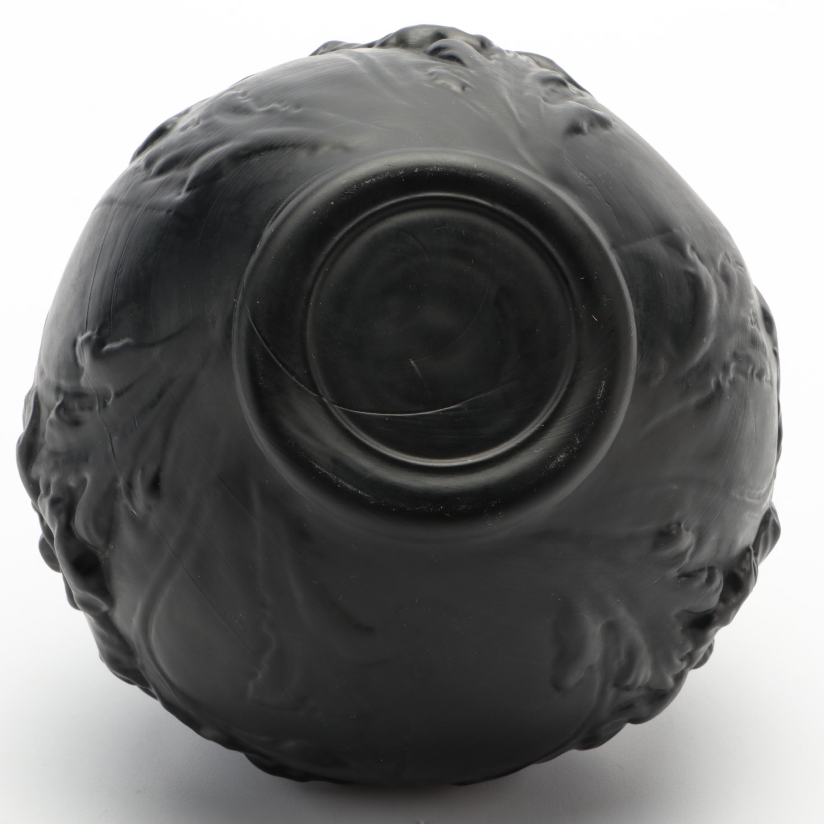 Tiffin-Franciscan "Poppy" Black Satin Glass Vase with Chinese Faux Cinnabar Jar