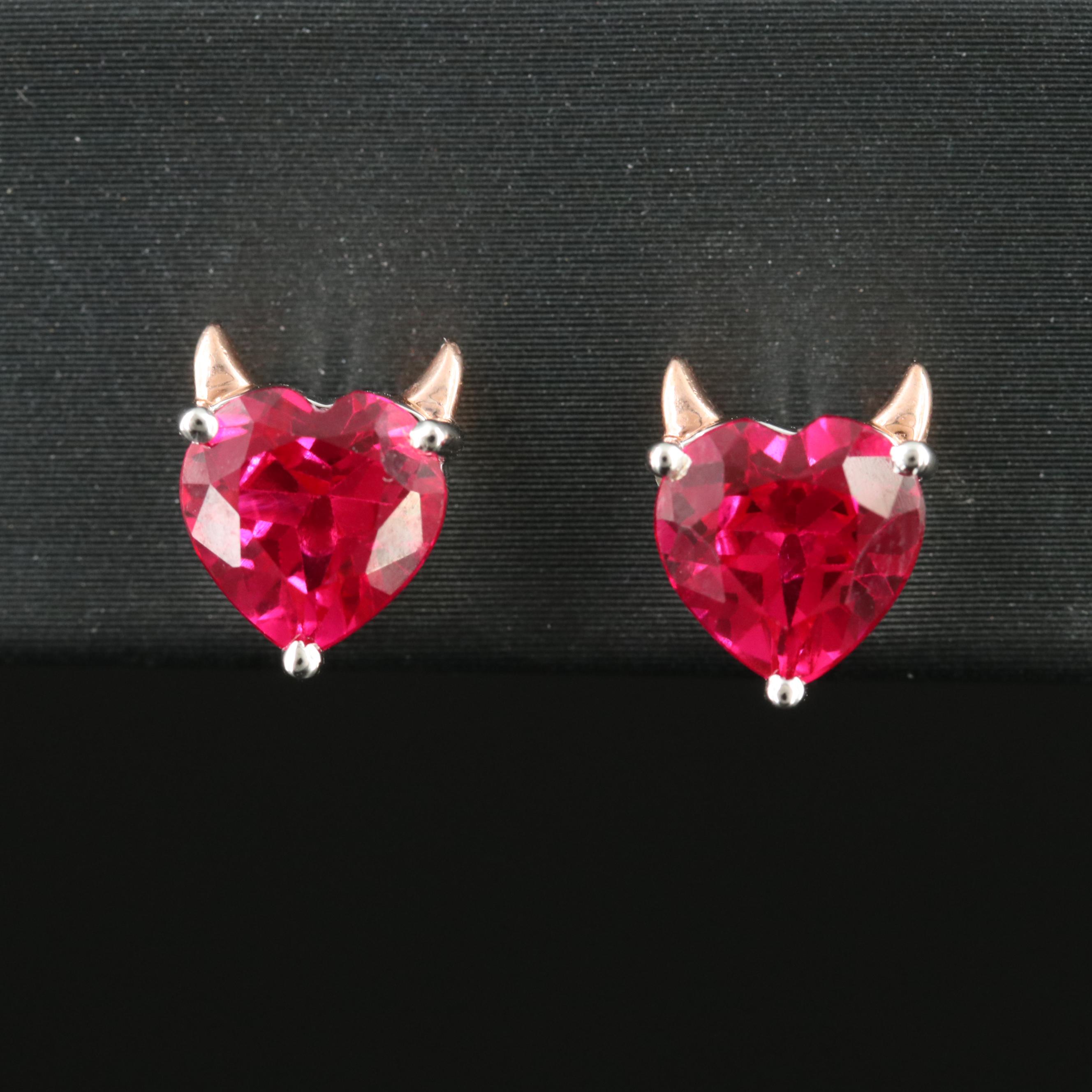 Sterling Ruby Devil Heart Earrings