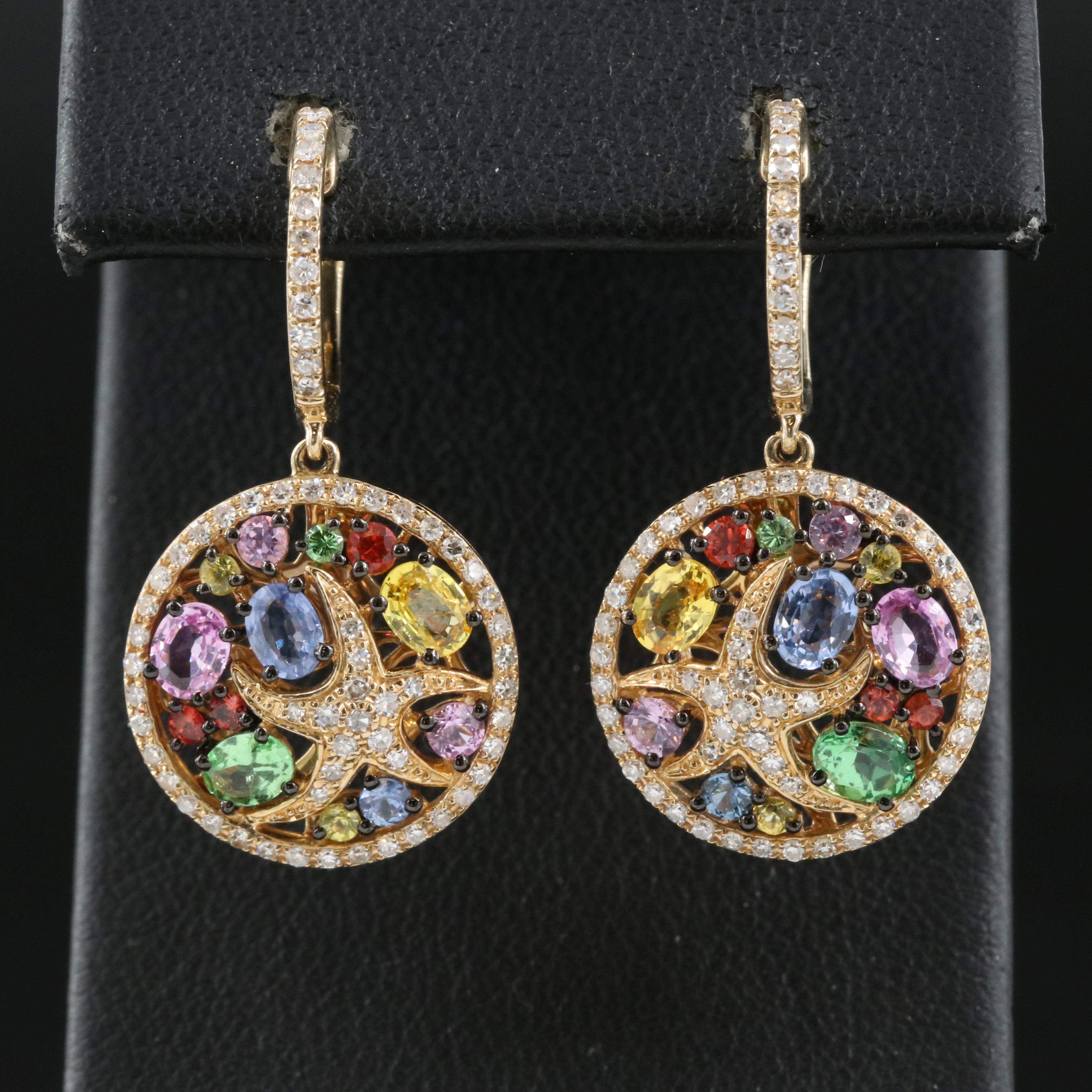EFFY 14K Tsavorite, Sapphire and Diamond Starfish Earrings