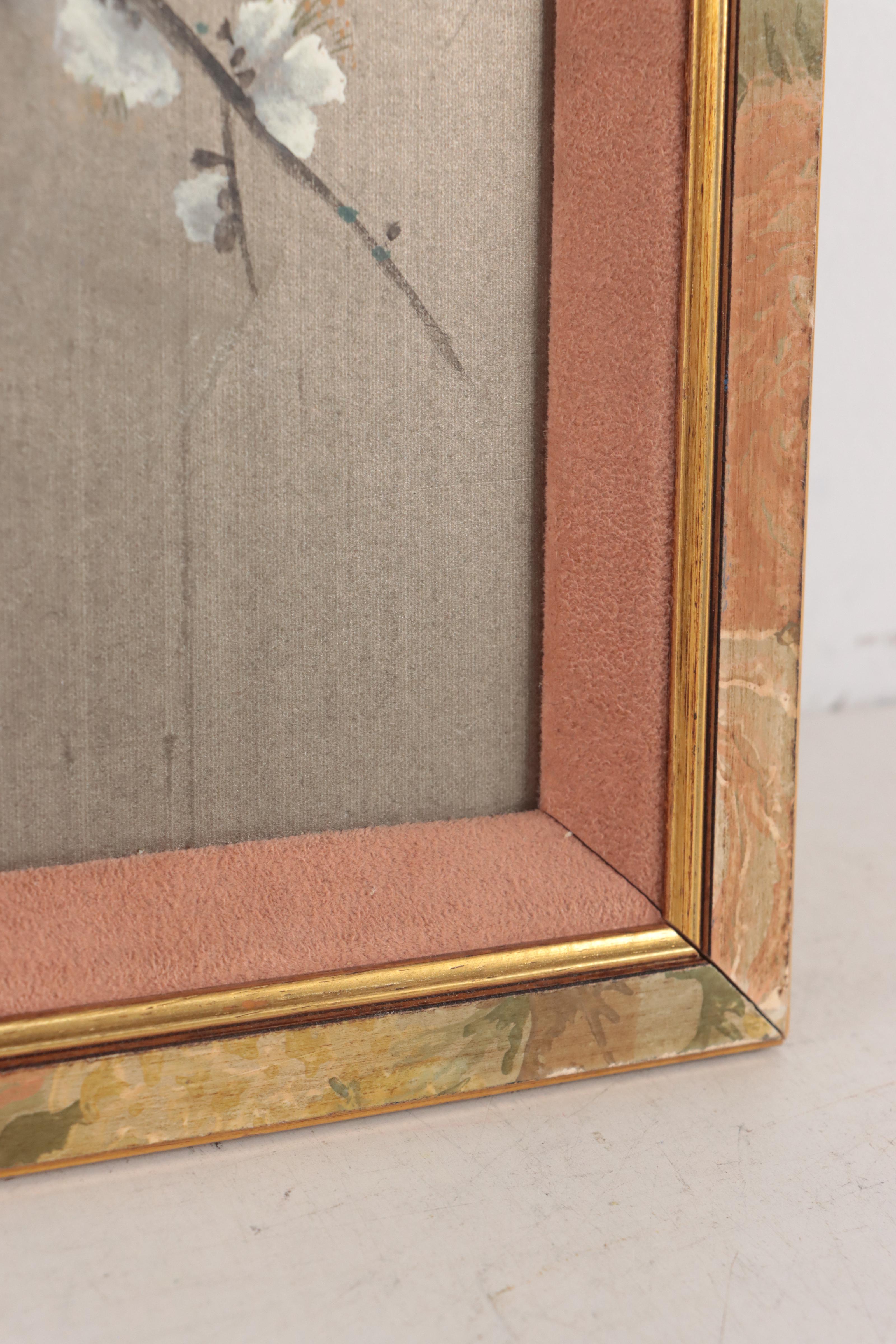 East Asian Gouache and Ink Painting of Birds