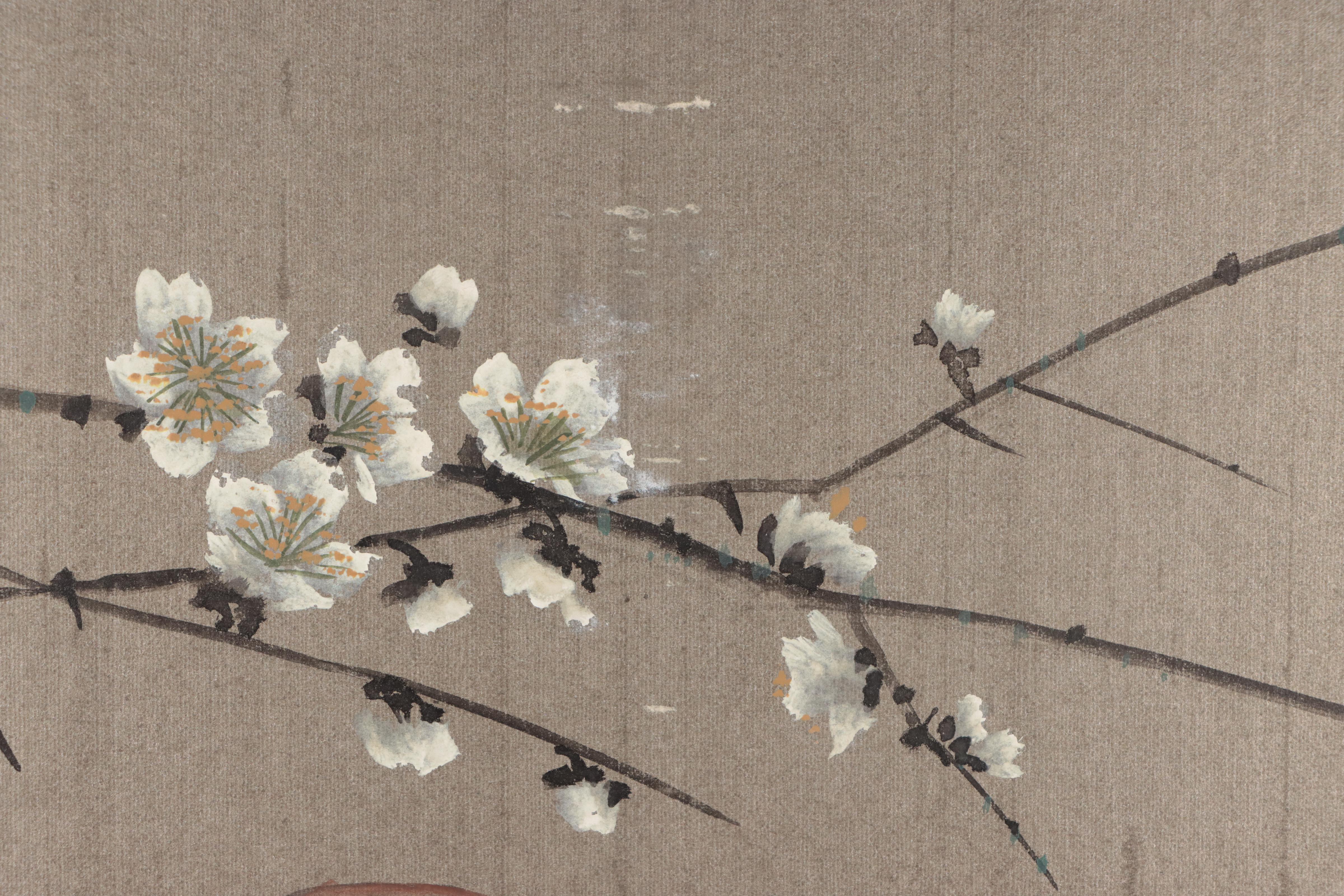 East Asian Gouache and Ink Painting of Birds