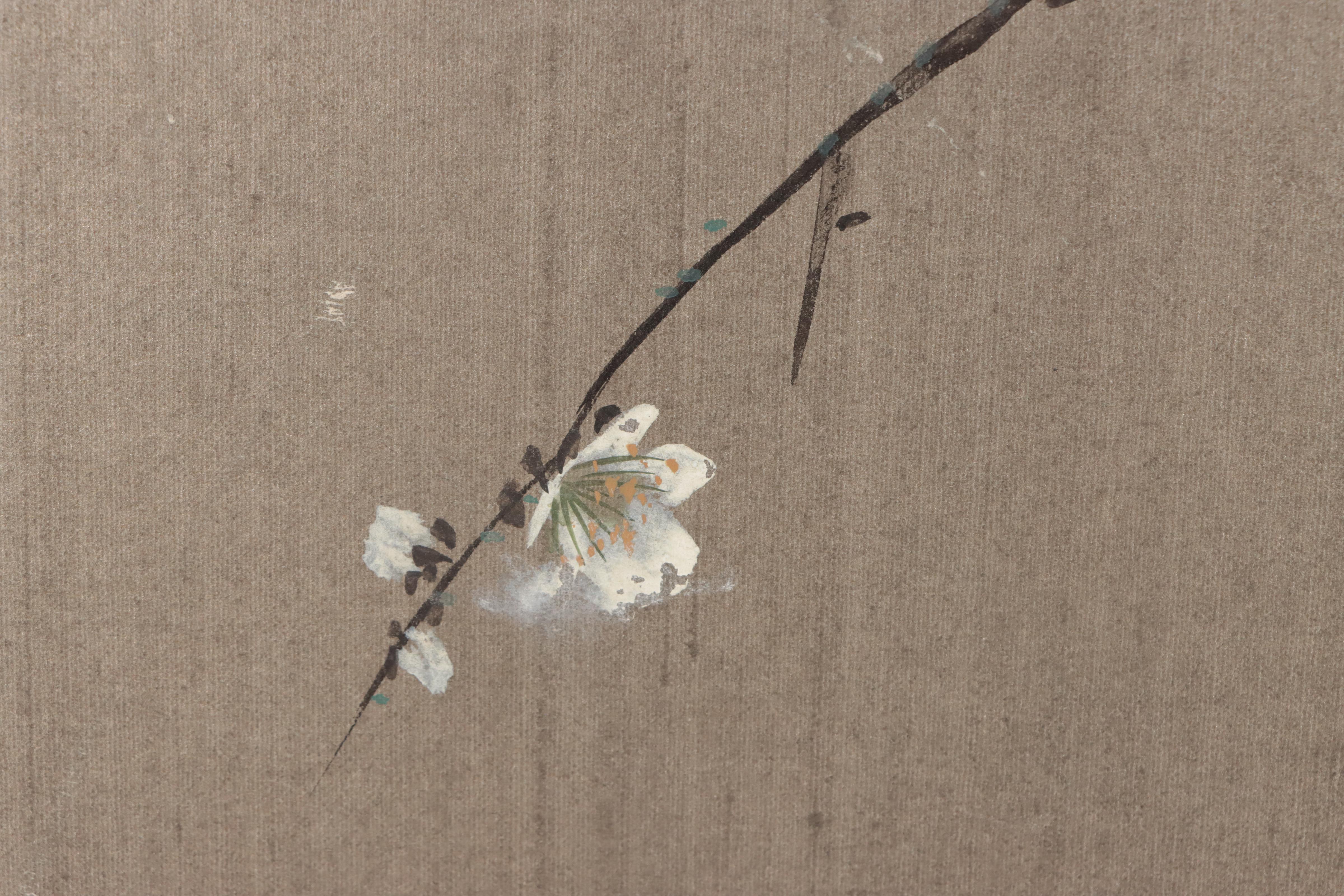 East Asian Gouache and Ink Painting of Birds