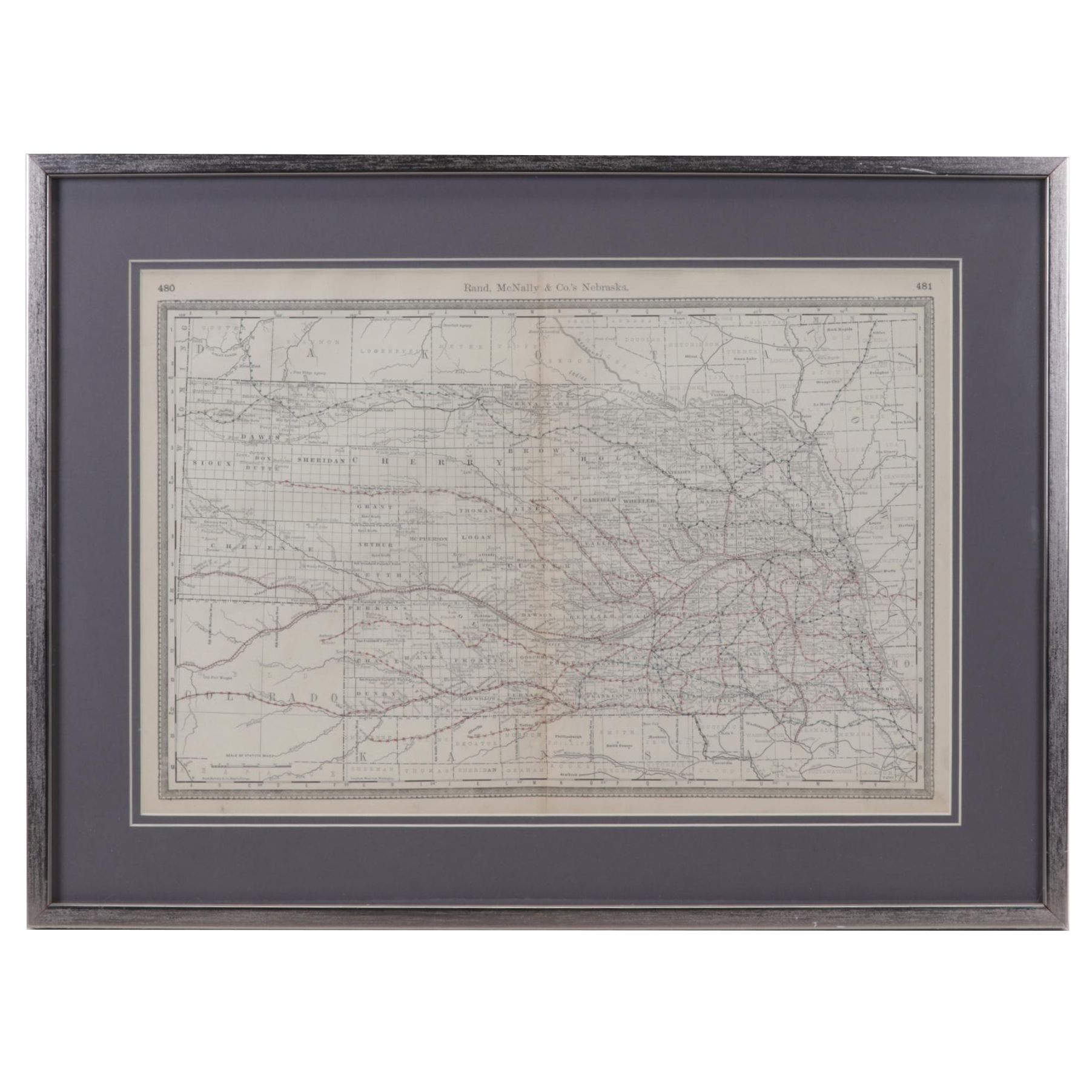 "Rand, McNally & Co's Nebraska" Engraving Map, Circa 1900