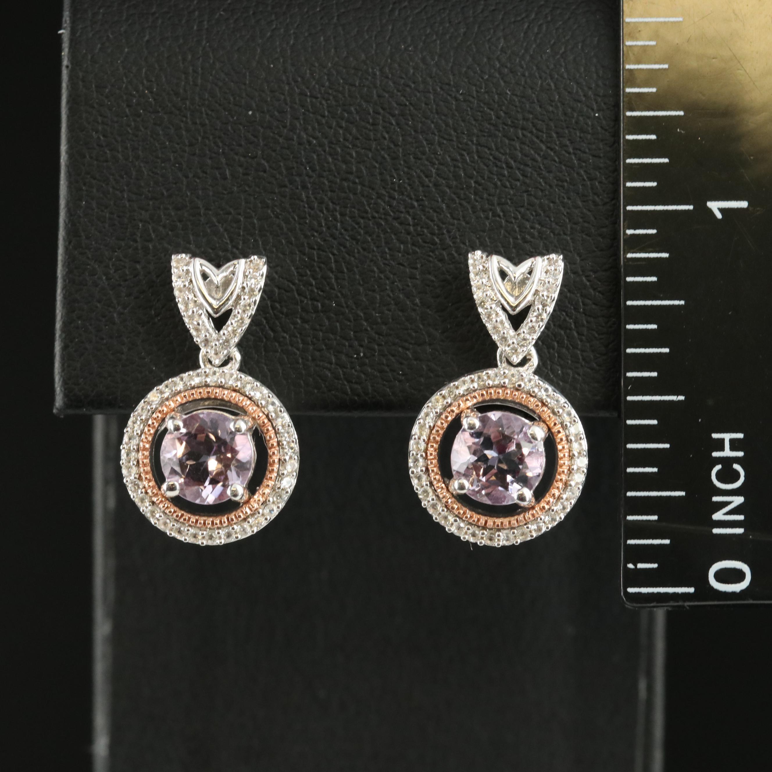 Sterling Amethyst and Sapphire Earrings with Rose Gold Accent
