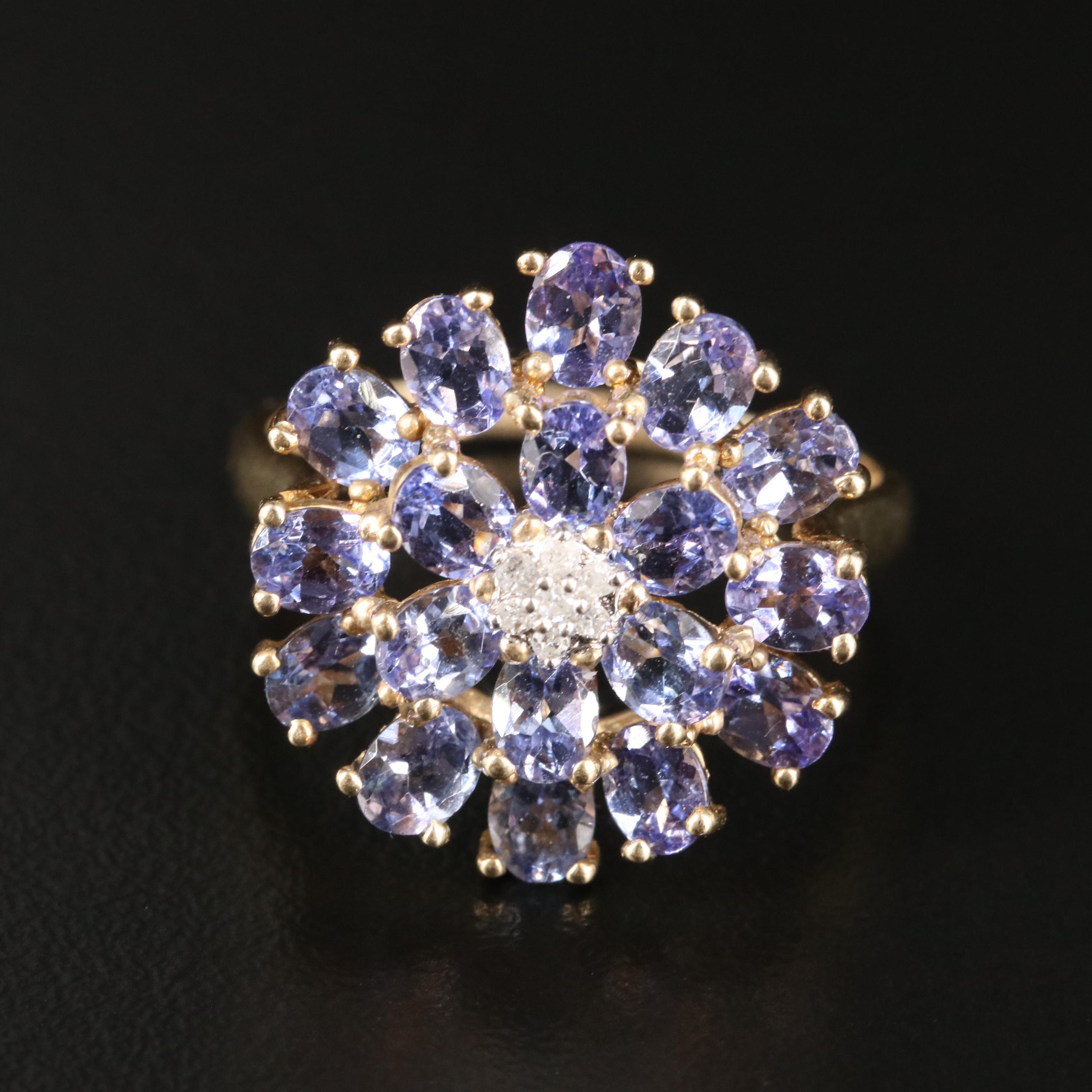 10K Tanzanite and Diamond Cluster Ring