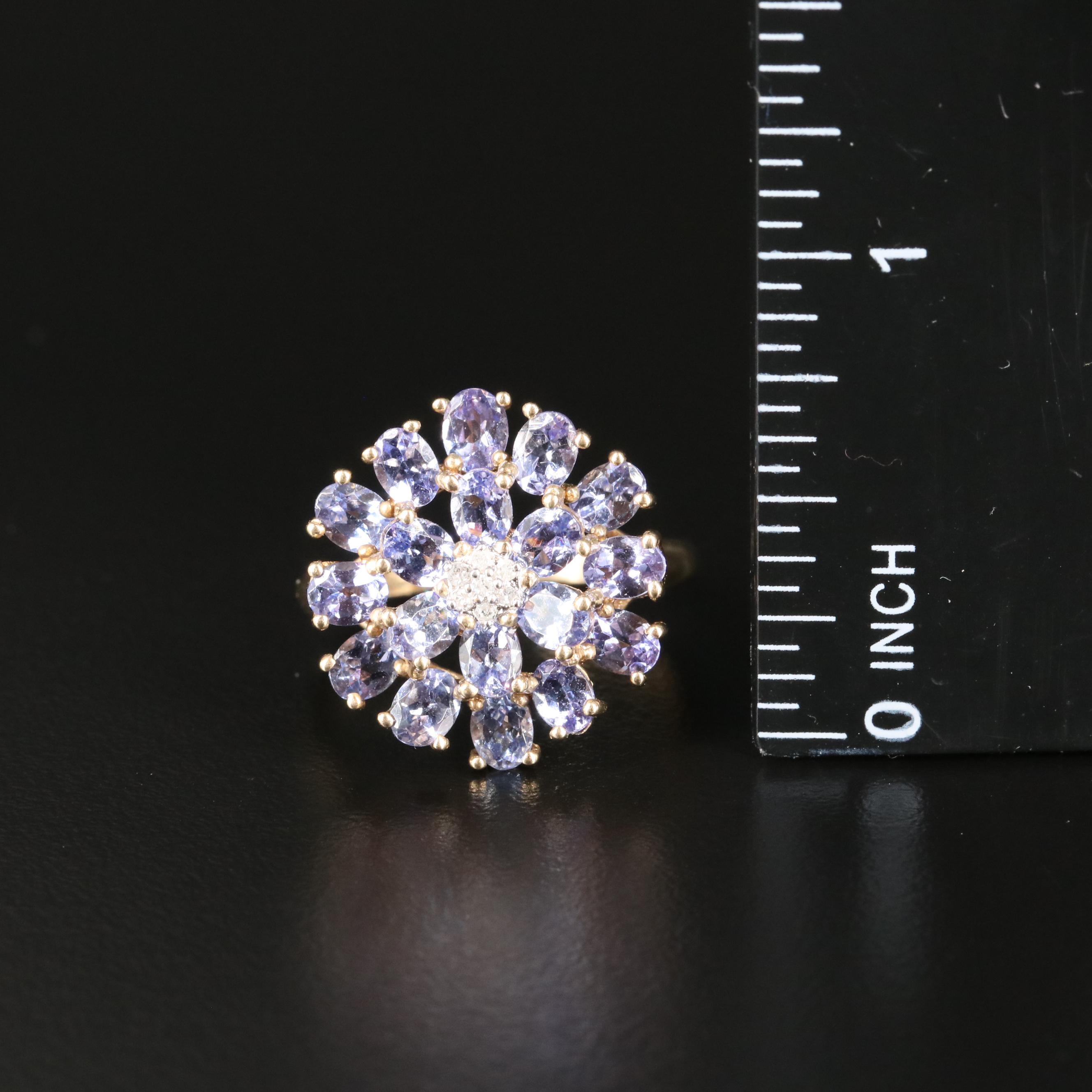 10K Tanzanite and Diamond Cluster Ring