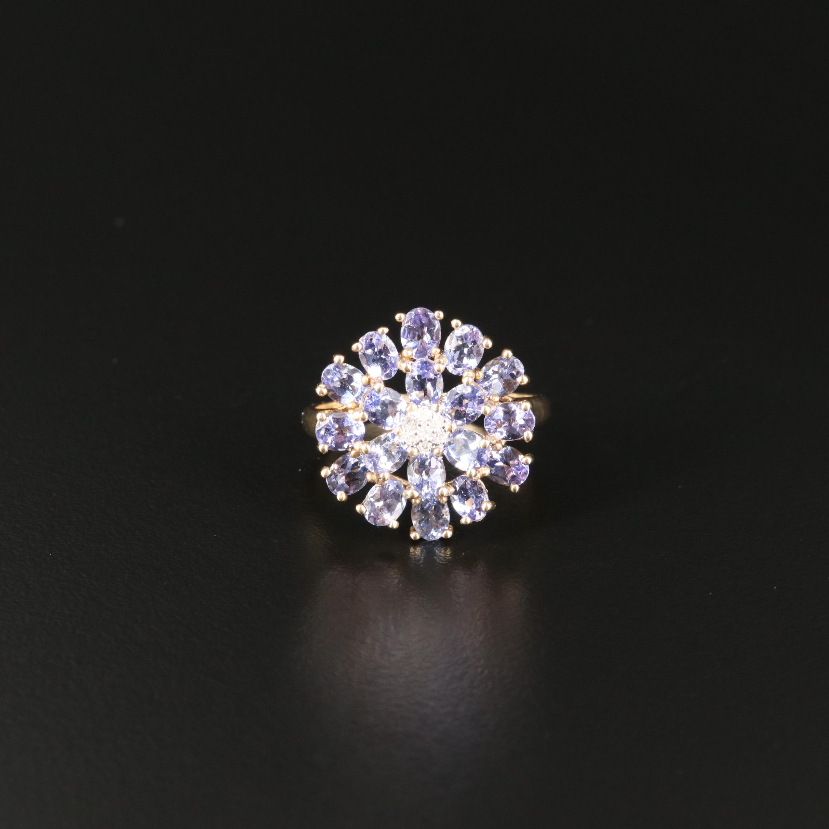 10K Tanzanite and Diamond Cluster Ring