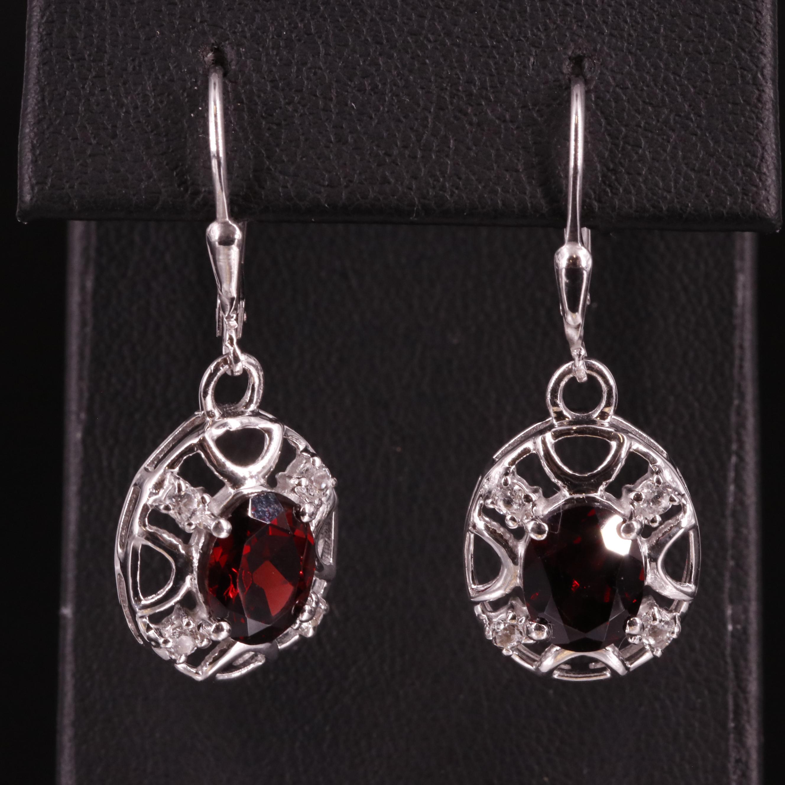 Sterling Garnet and White Topaz Drop Earrings