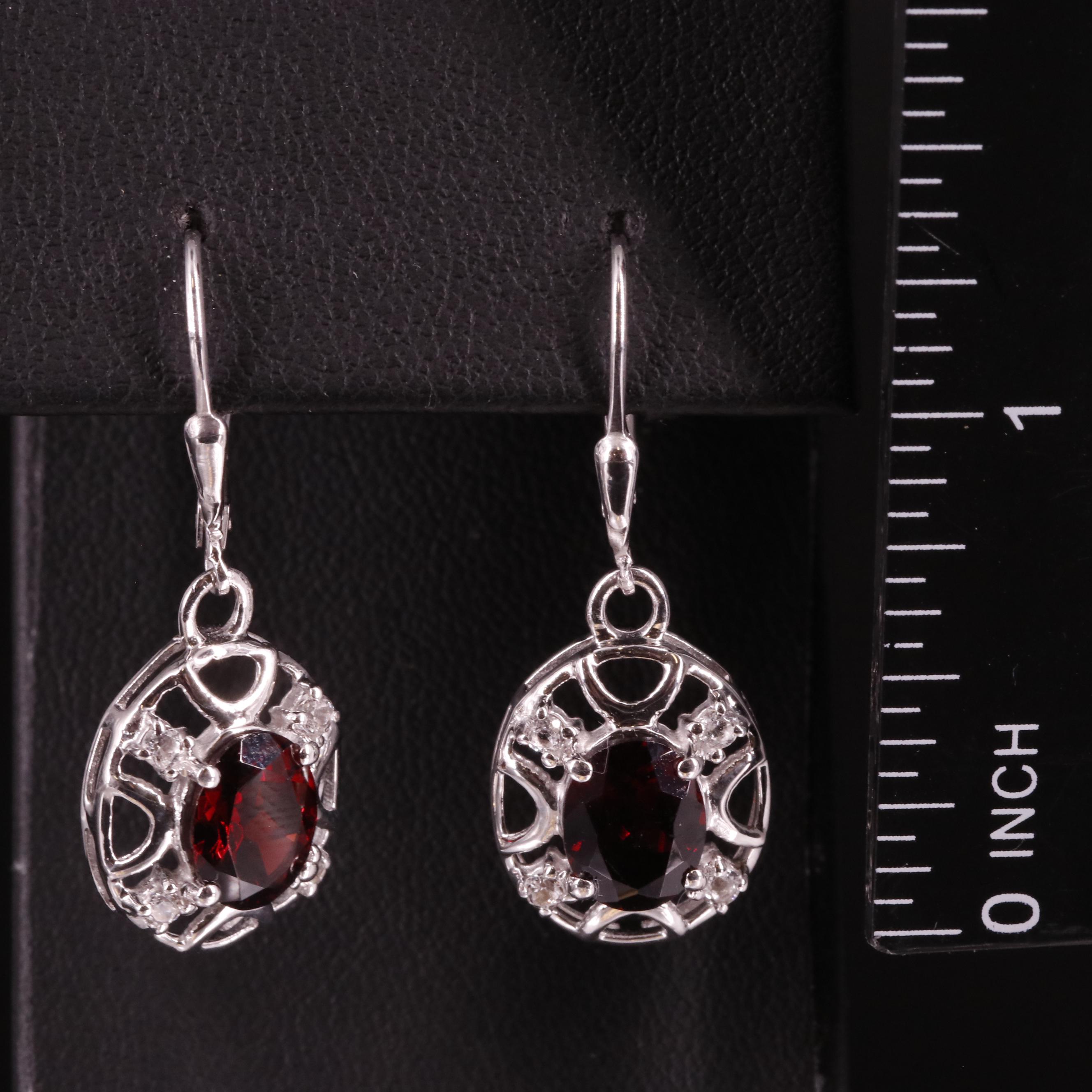 Sterling Garnet and White Topaz Drop Earrings