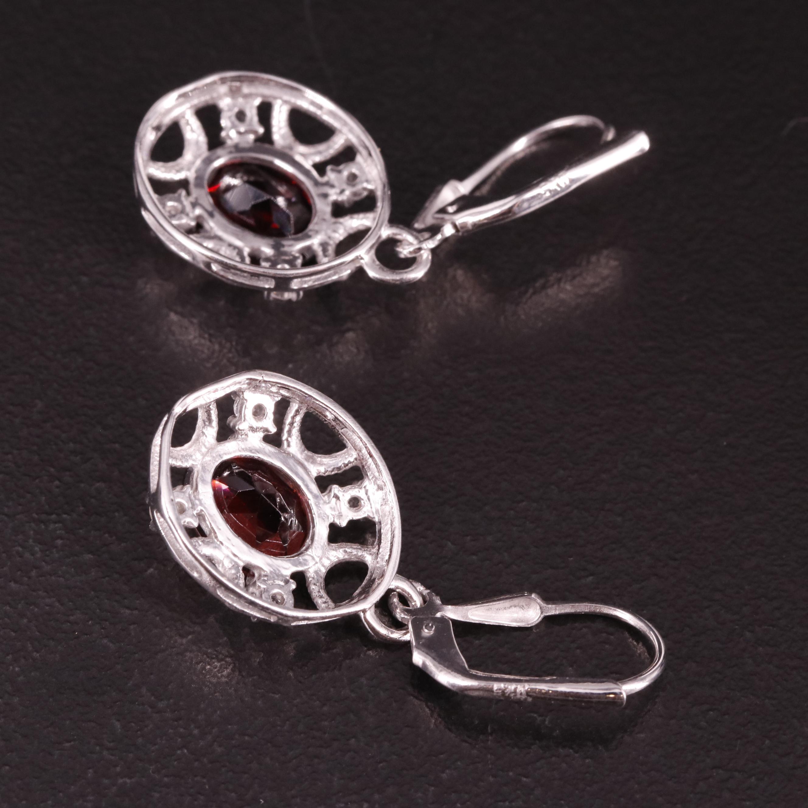 Sterling Garnet and White Topaz Drop Earrings