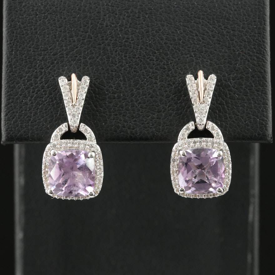 Sterling Amethyst and Sapphire Earrings with 10K Rose Gold Accent