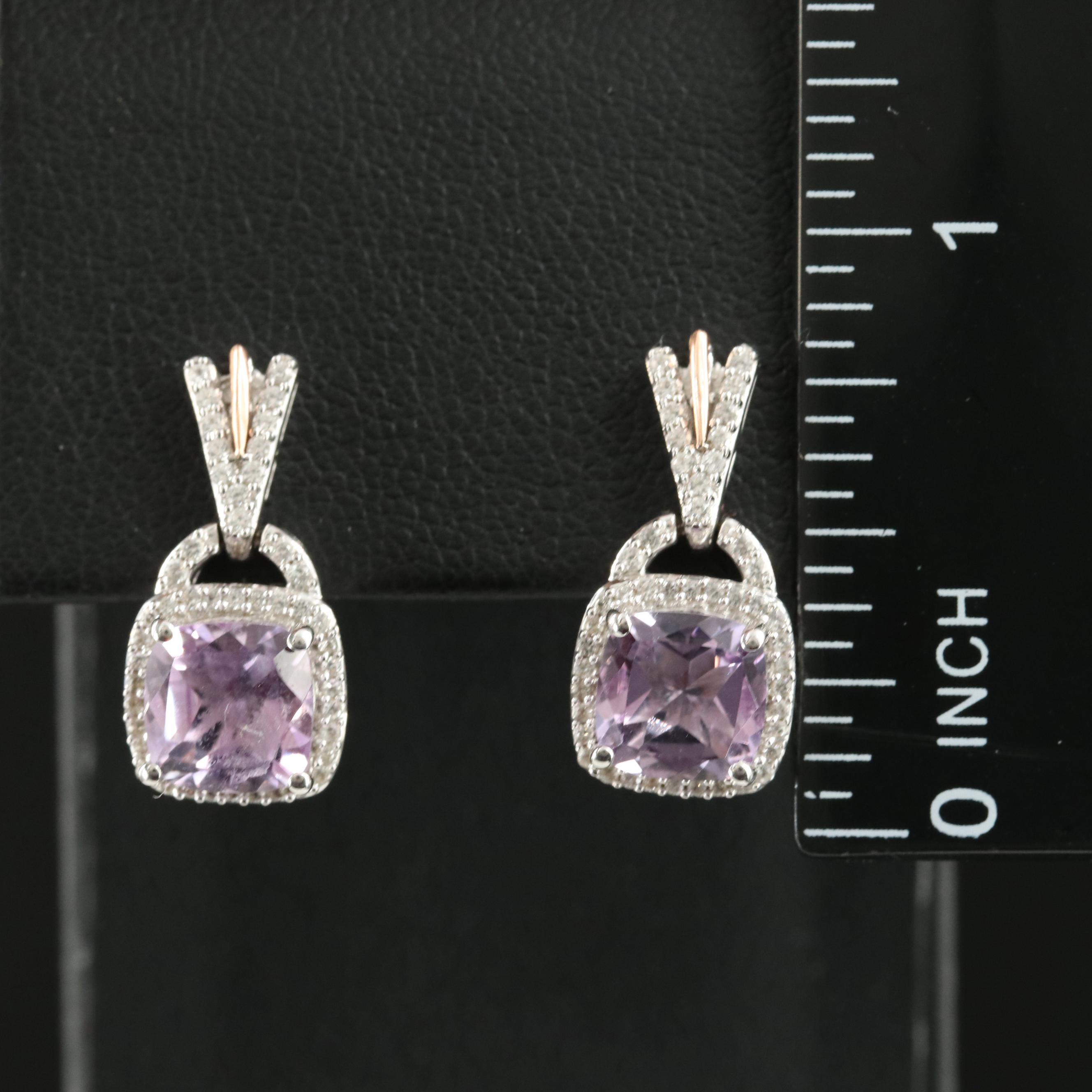 Sterling Amethyst and Sapphire Earrings with 10K Rose Gold Accent