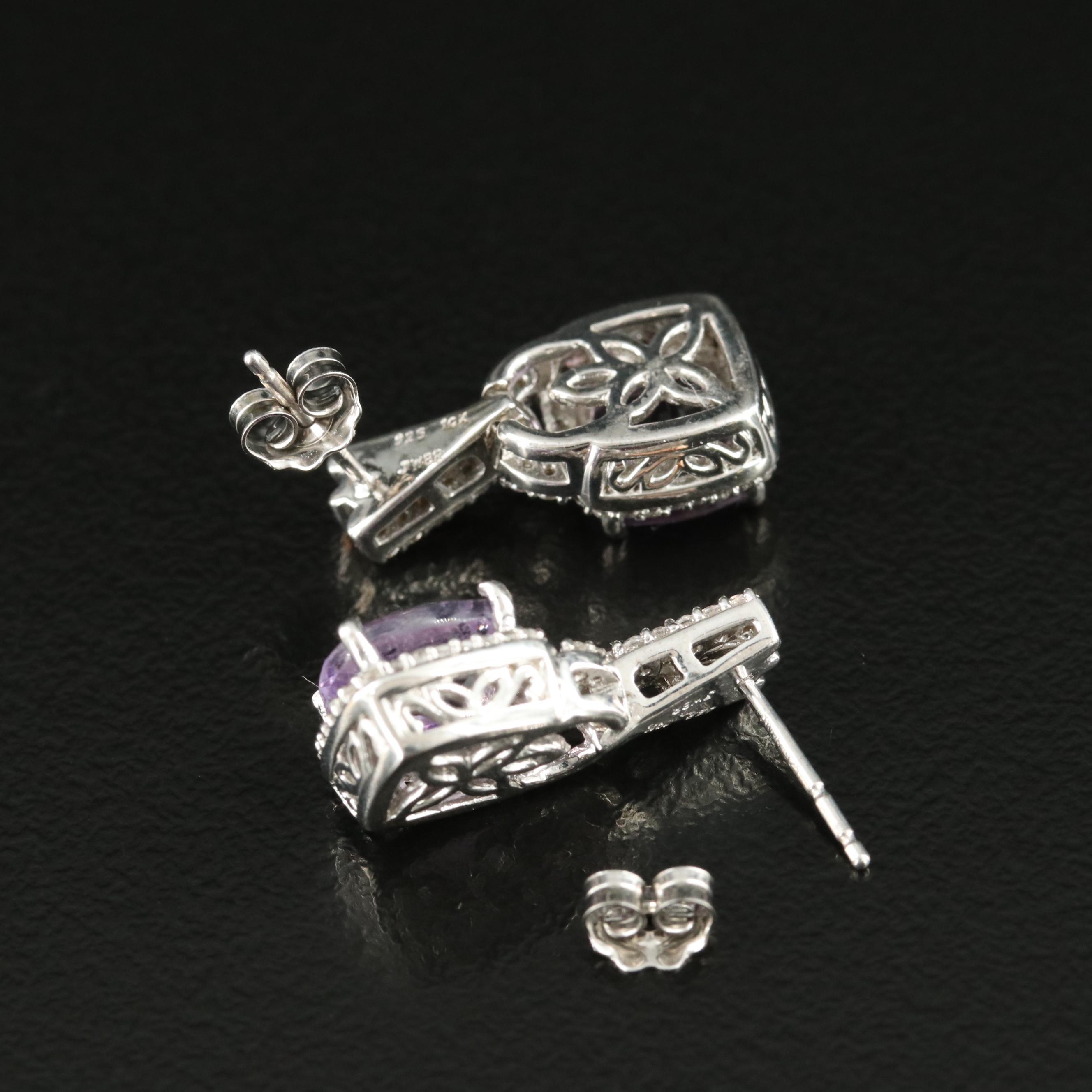 Sterling Amethyst and Sapphire Earrings with 10K Rose Gold Accent