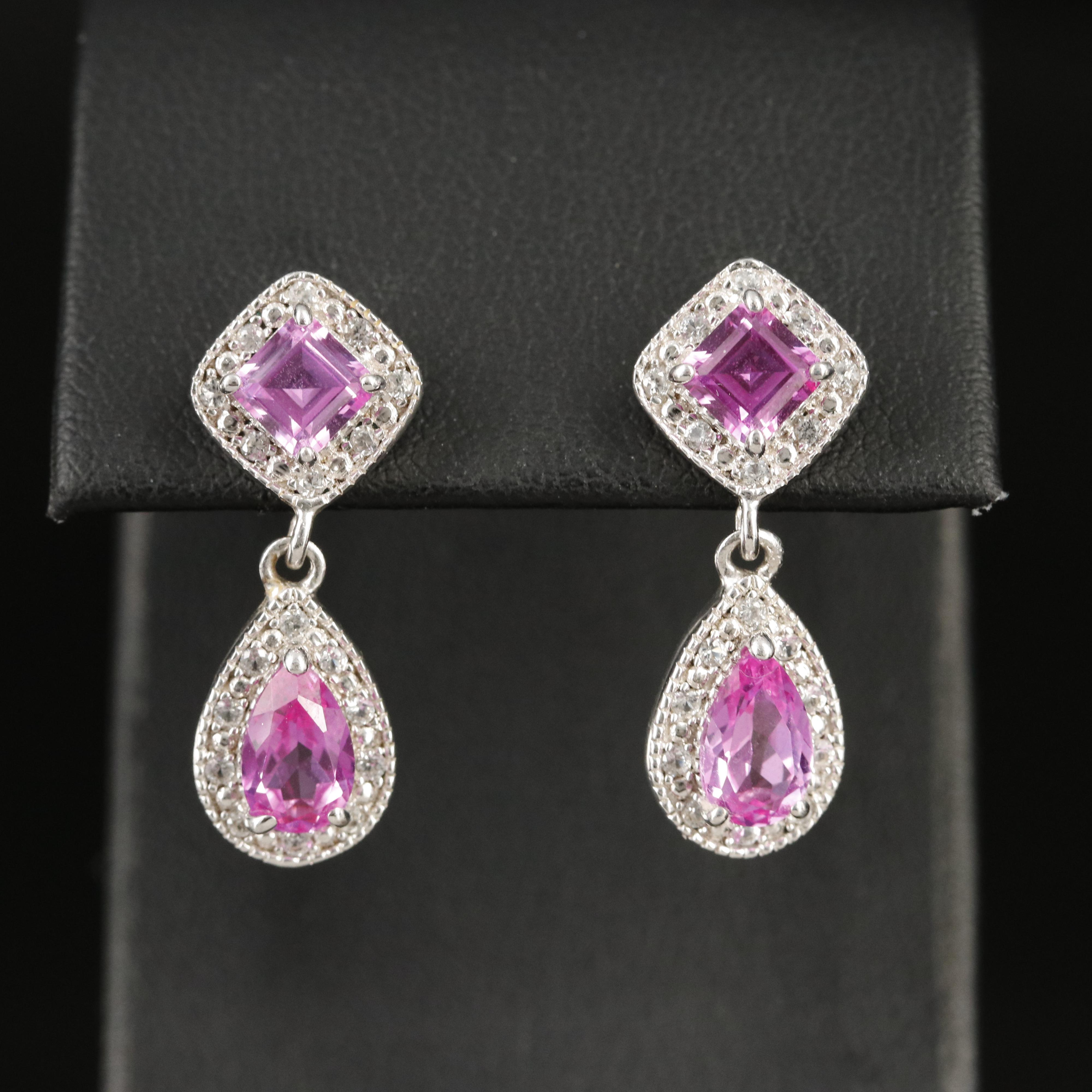 Sterling Pink and White Sapphire Earrings
