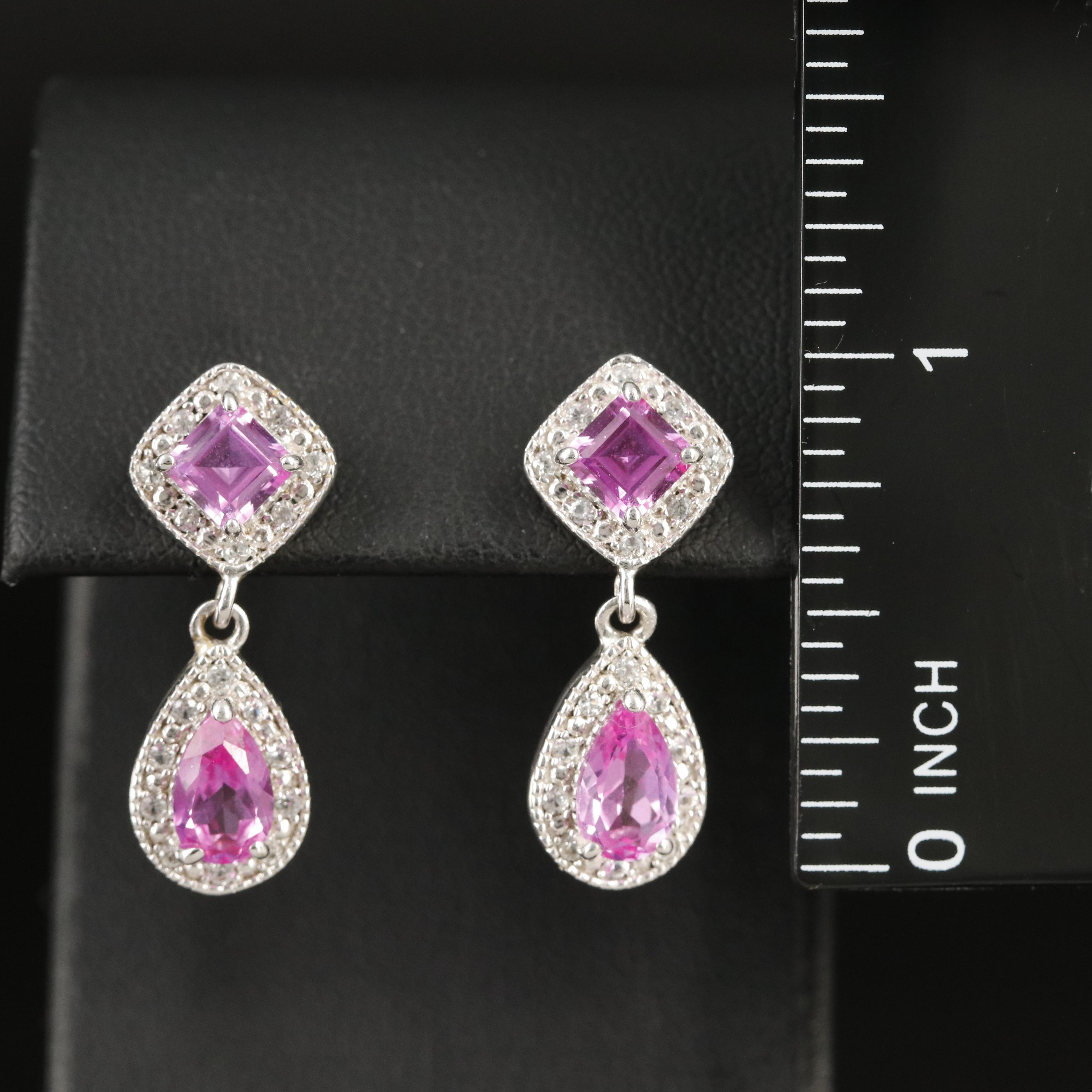 Sterling Pink and White Sapphire Earrings