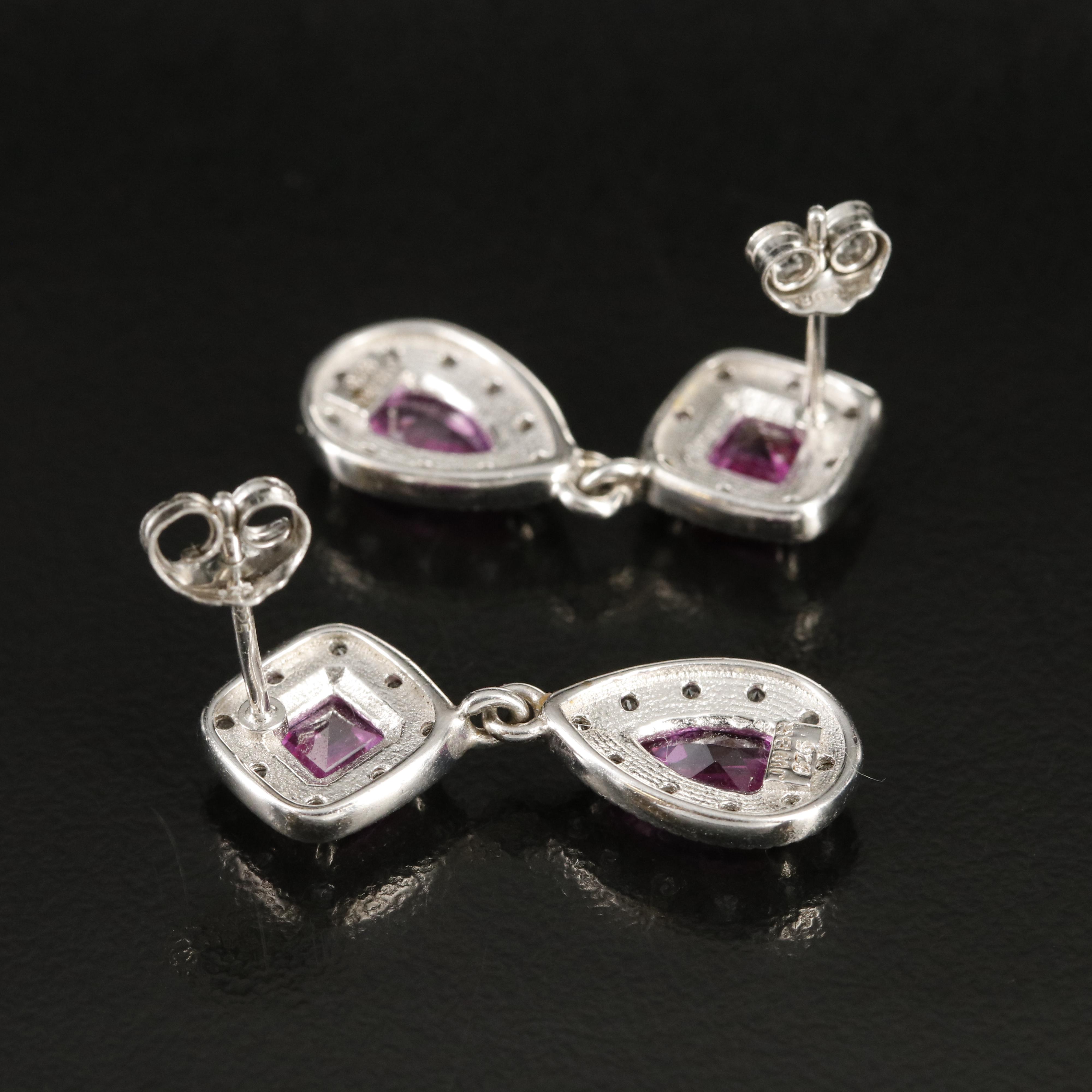 Sterling Pink and White Sapphire Earrings