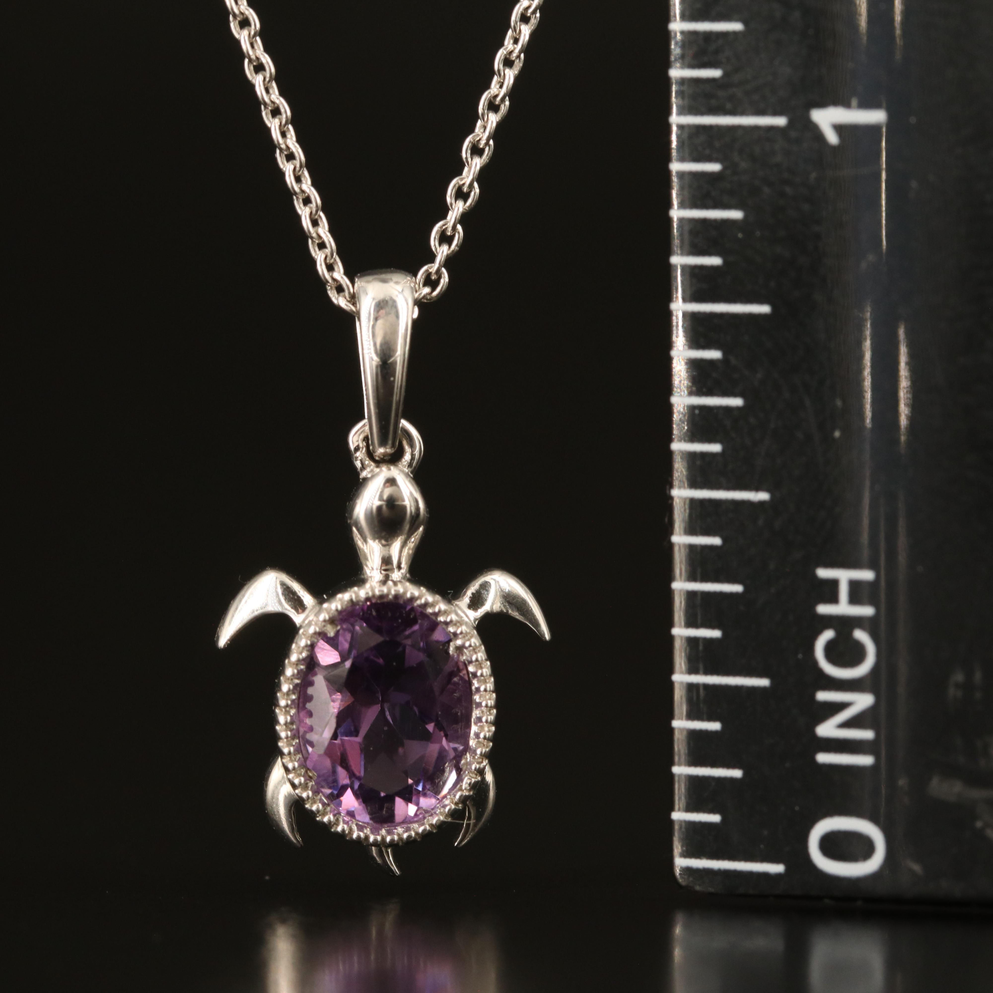 Sterling Amethyst Sea Turtle Pendant Necklace