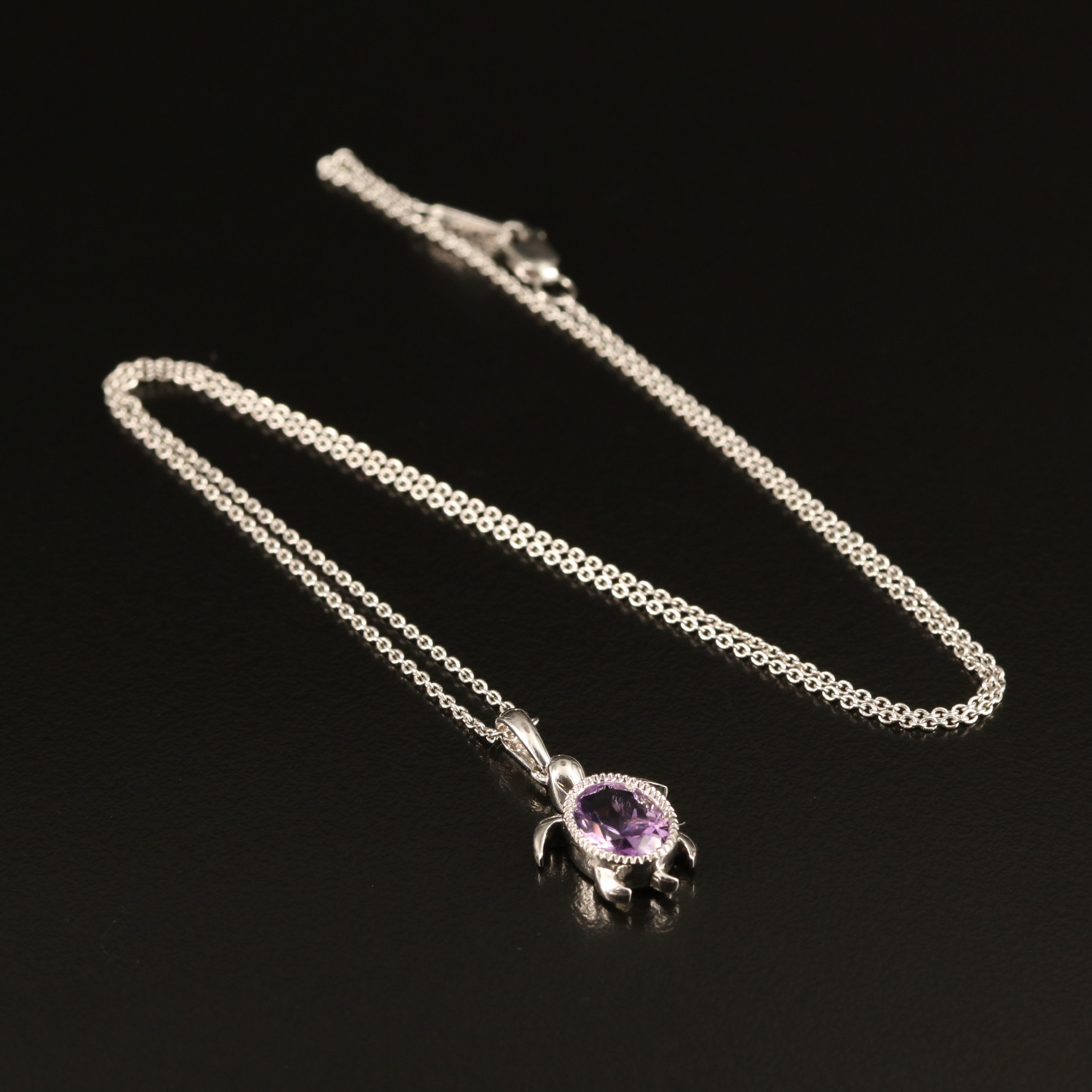 Sterling Amethyst Sea Turtle Pendant Necklace