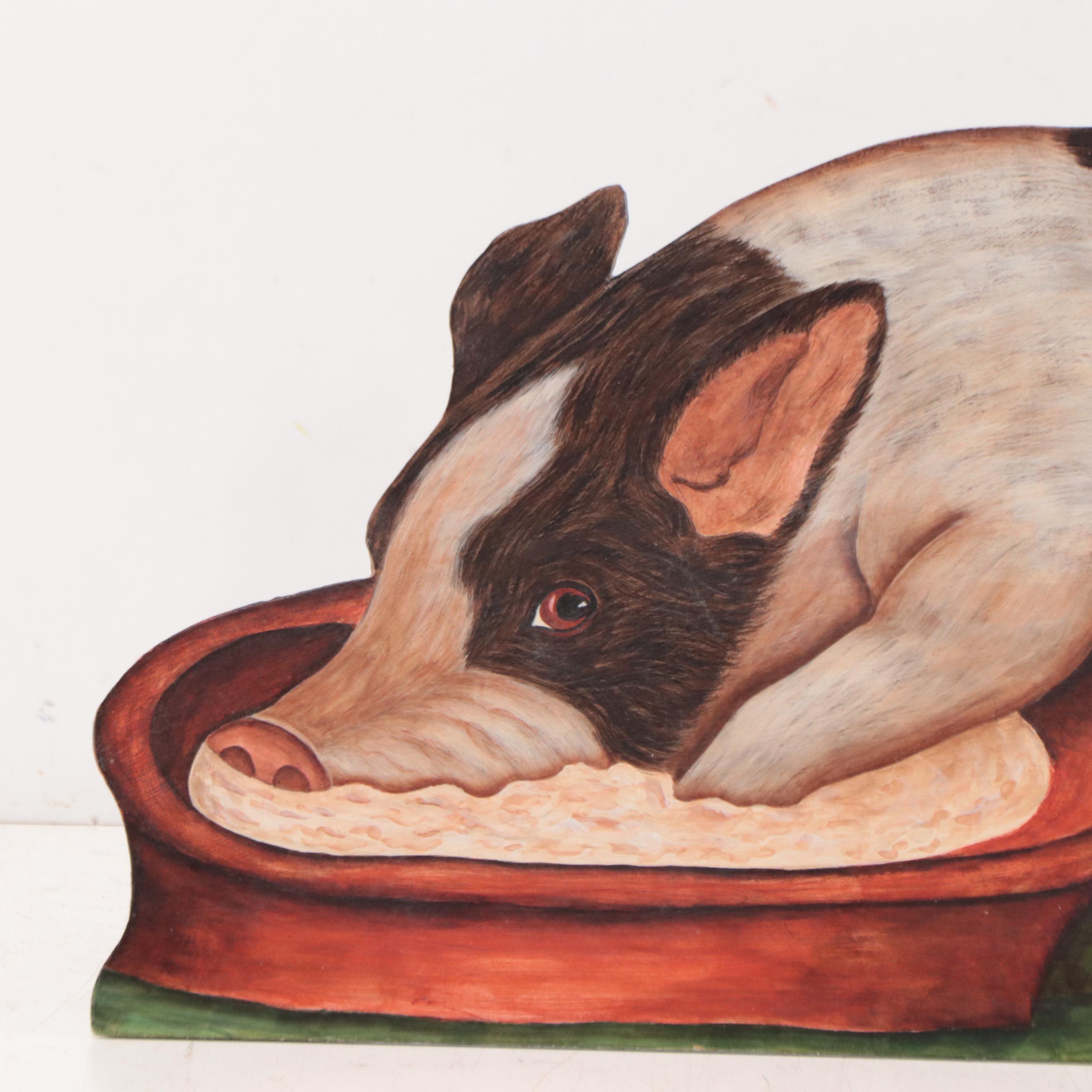 Oil Painting on Board of Hog Eating
