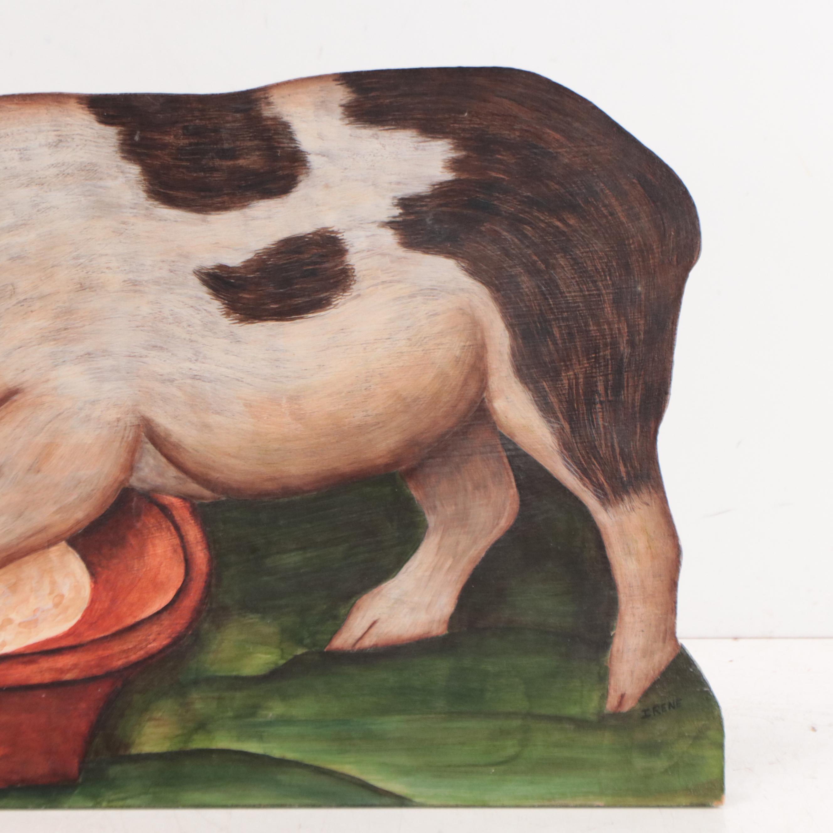 Oil Painting on Board of Hog Eating