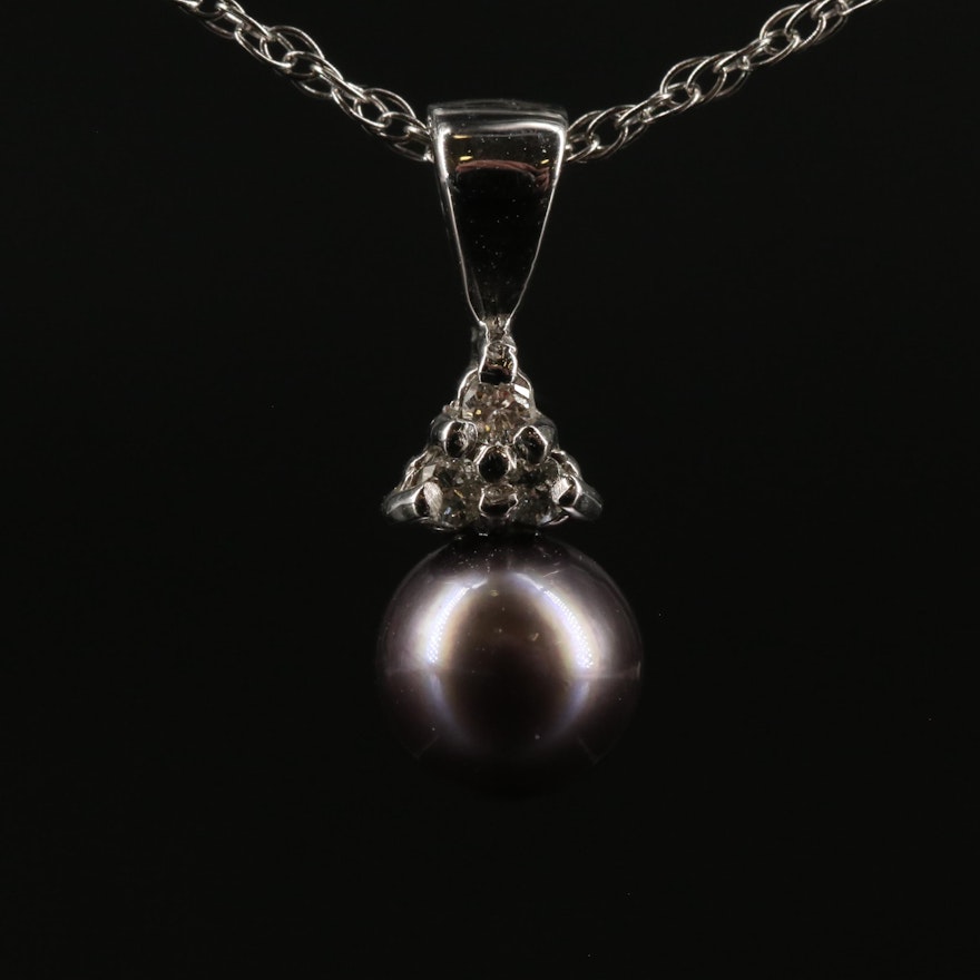 14K Diamond and Pearl Pendant Necklace