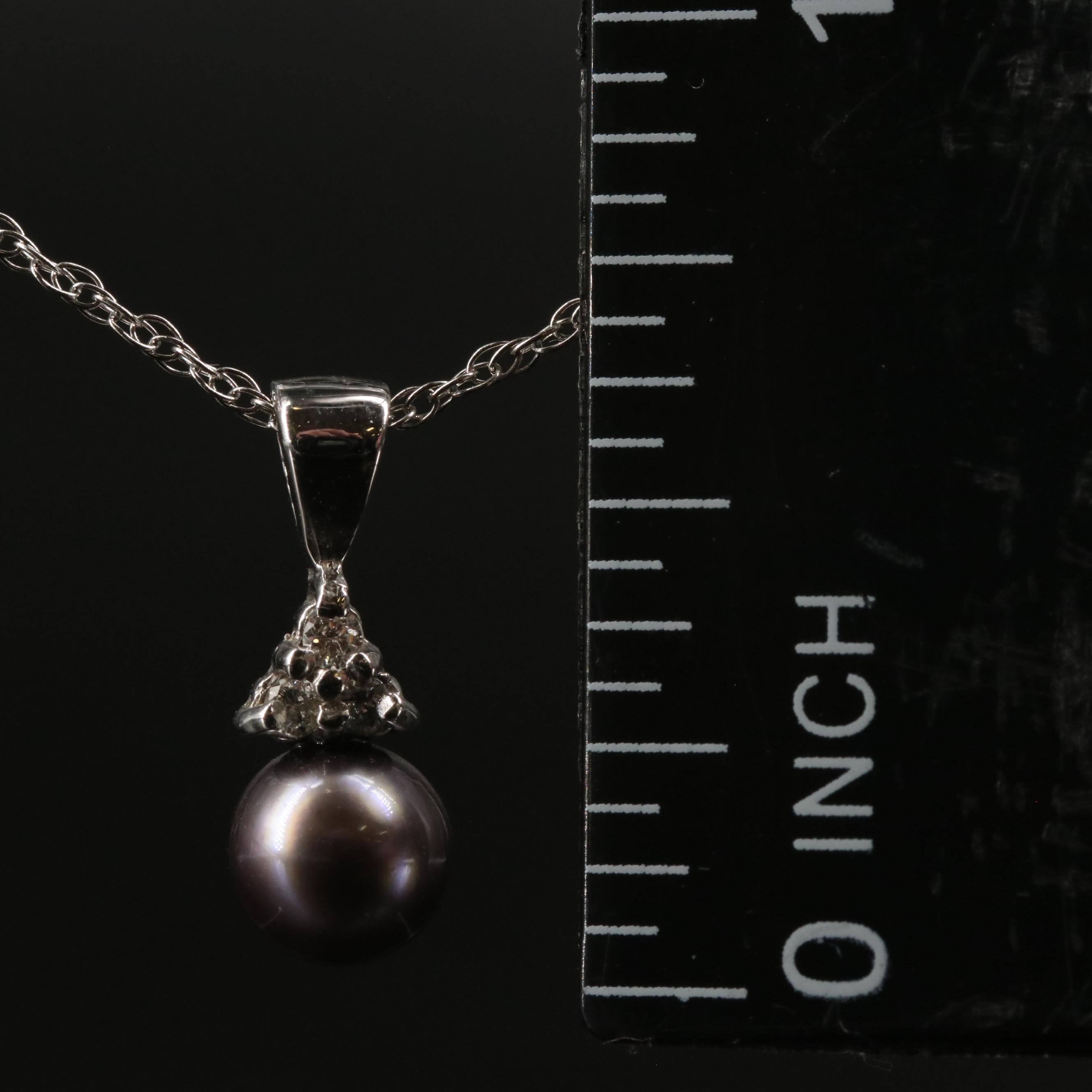 14K Diamond and Pearl Pendant Necklace