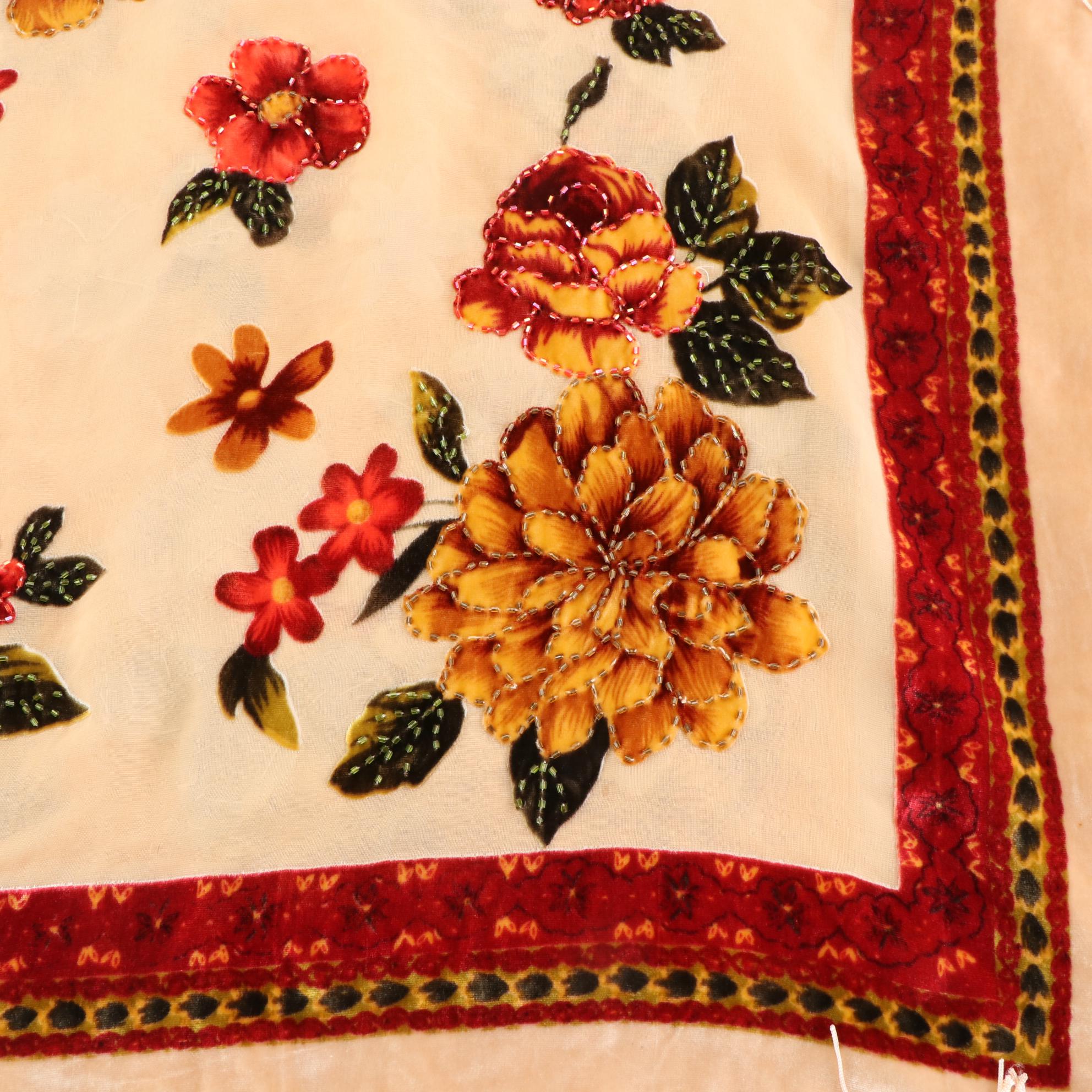 Lucy's Silk Hand-Beaded Fringe Shawl in Silk and Rayon