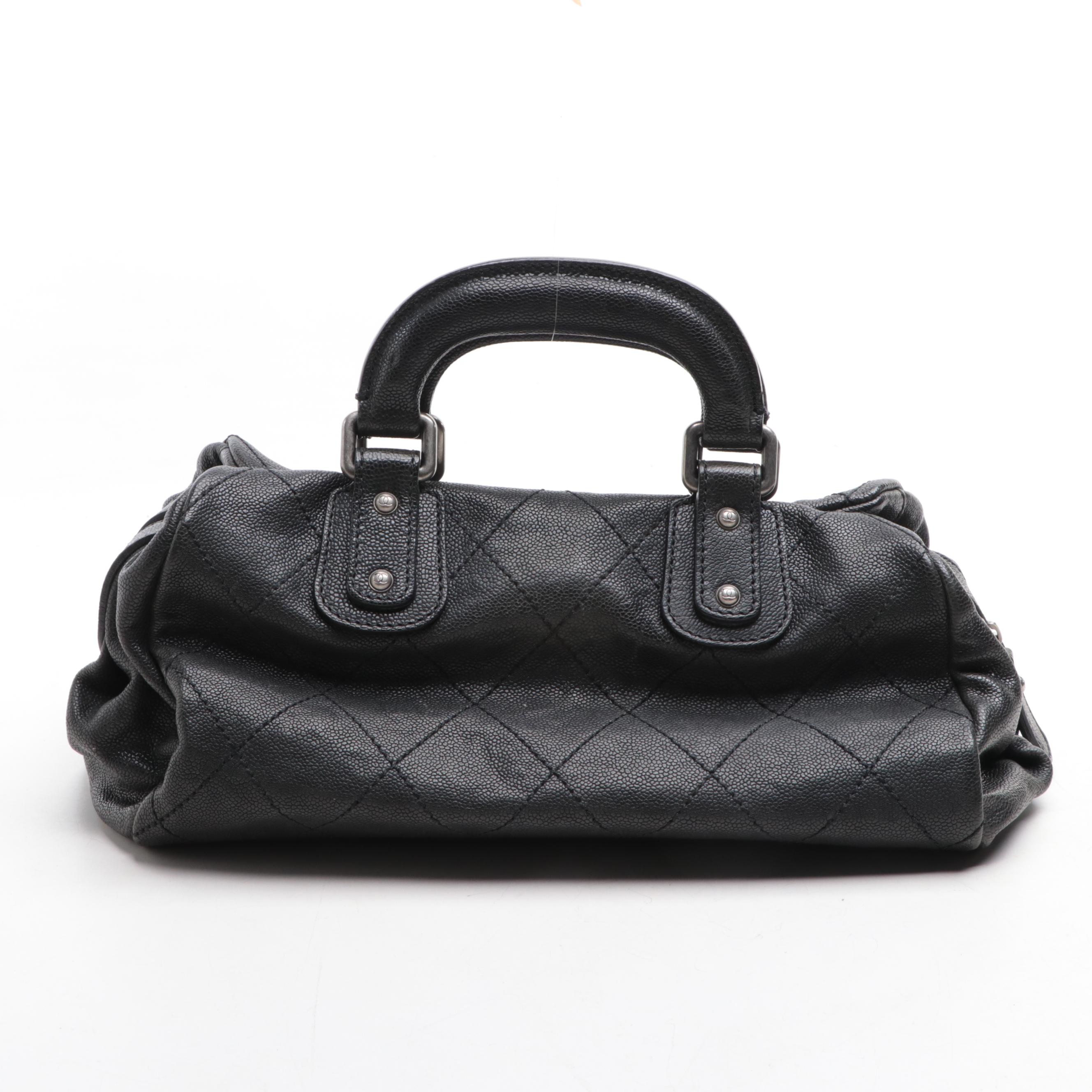 Chanel Diamond Stitch Caviar Leather Satchel with CC Logo