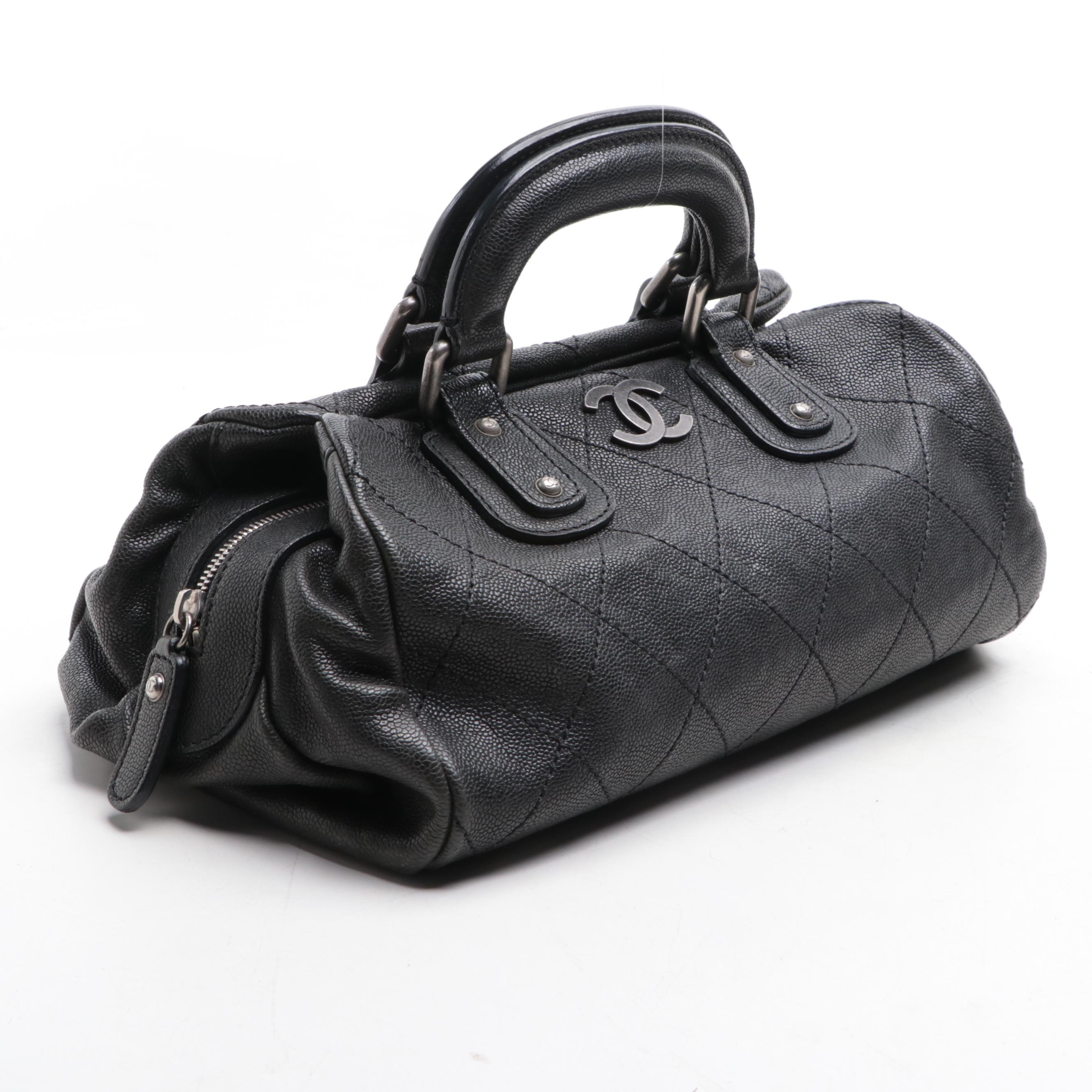 Chanel Diamond Stitch Caviar Leather Satchel with CC Logo