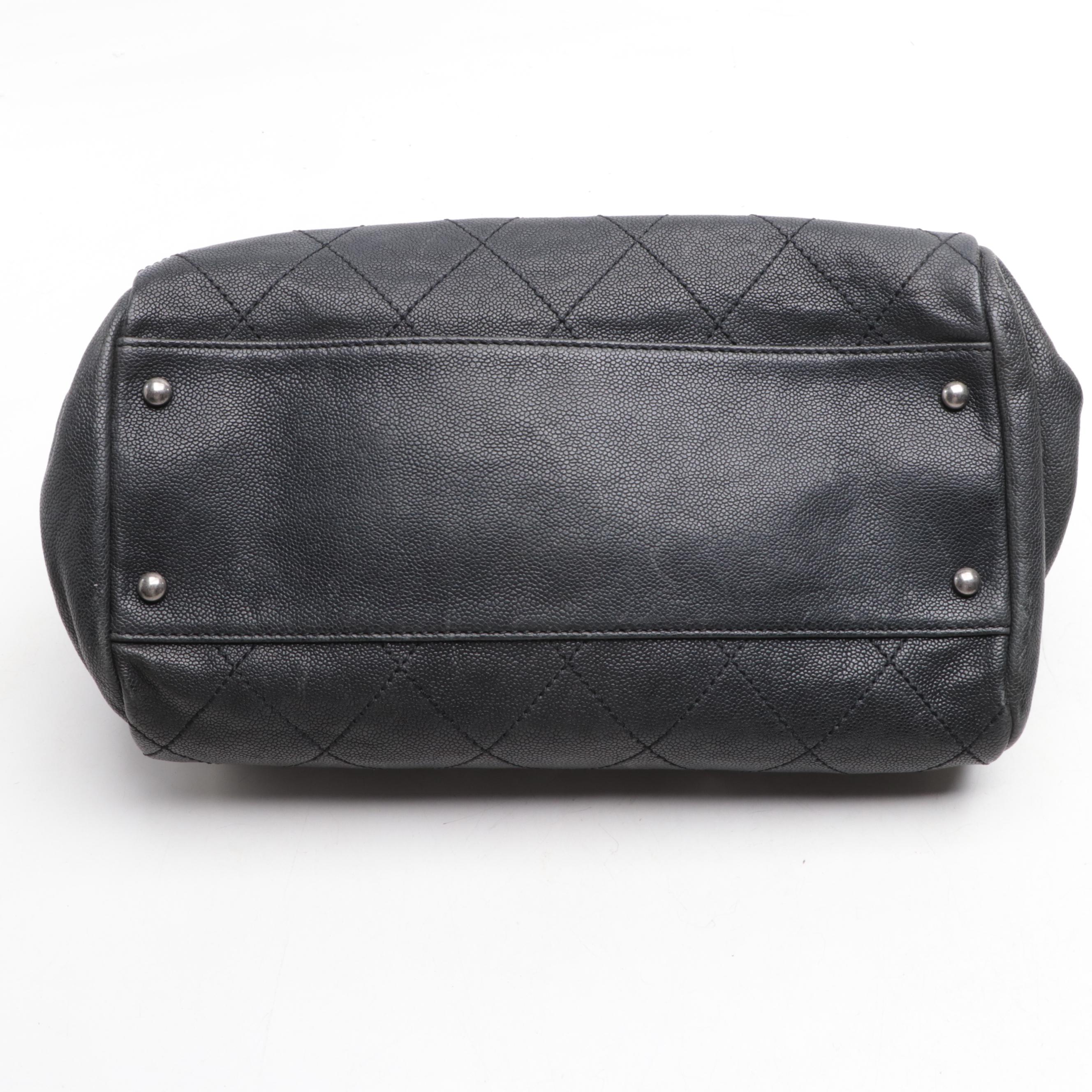 Chanel Diamond Stitch Caviar Leather Satchel with CC Logo