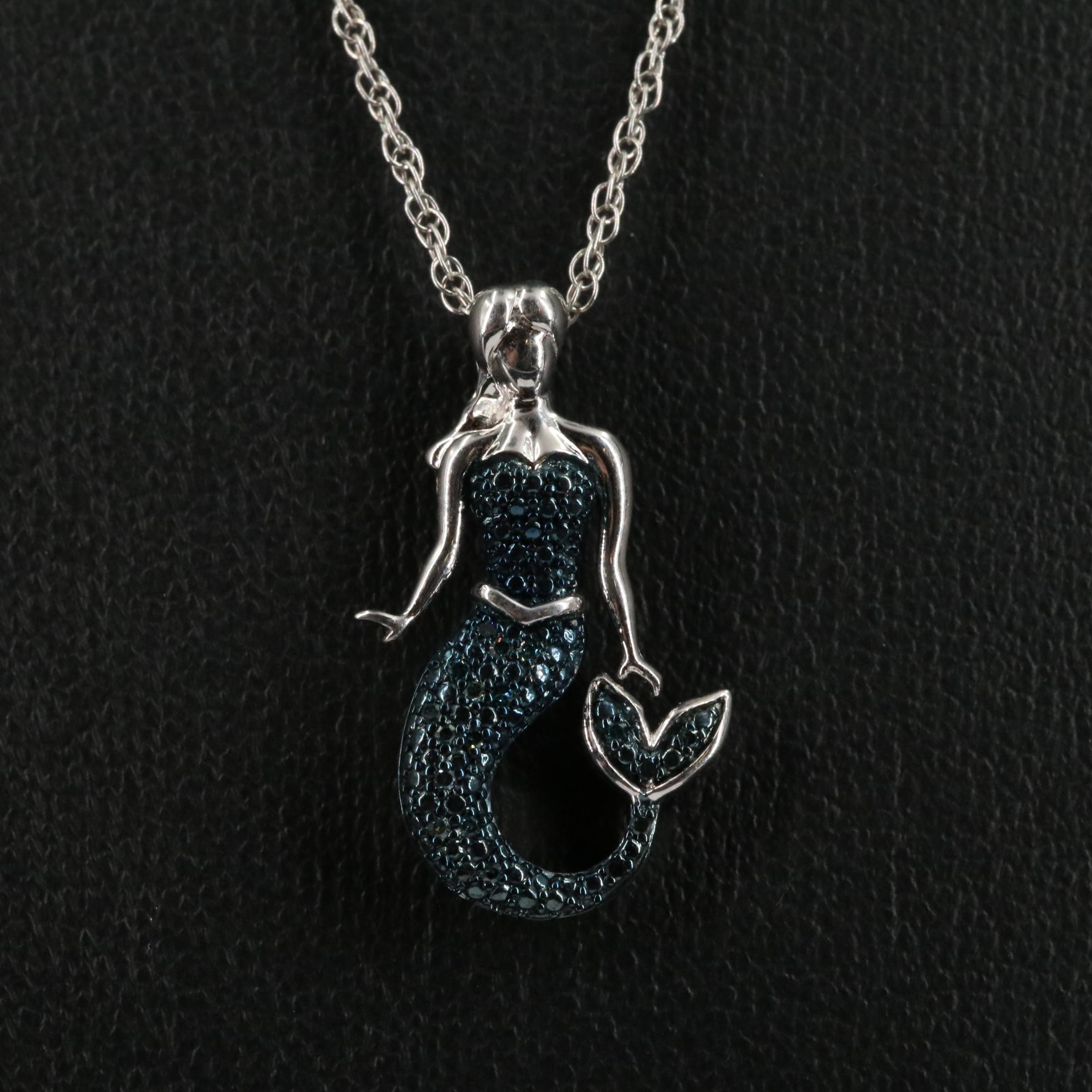 Sterling 0.04 CTW Diamond Mermaid Pendant Necklace