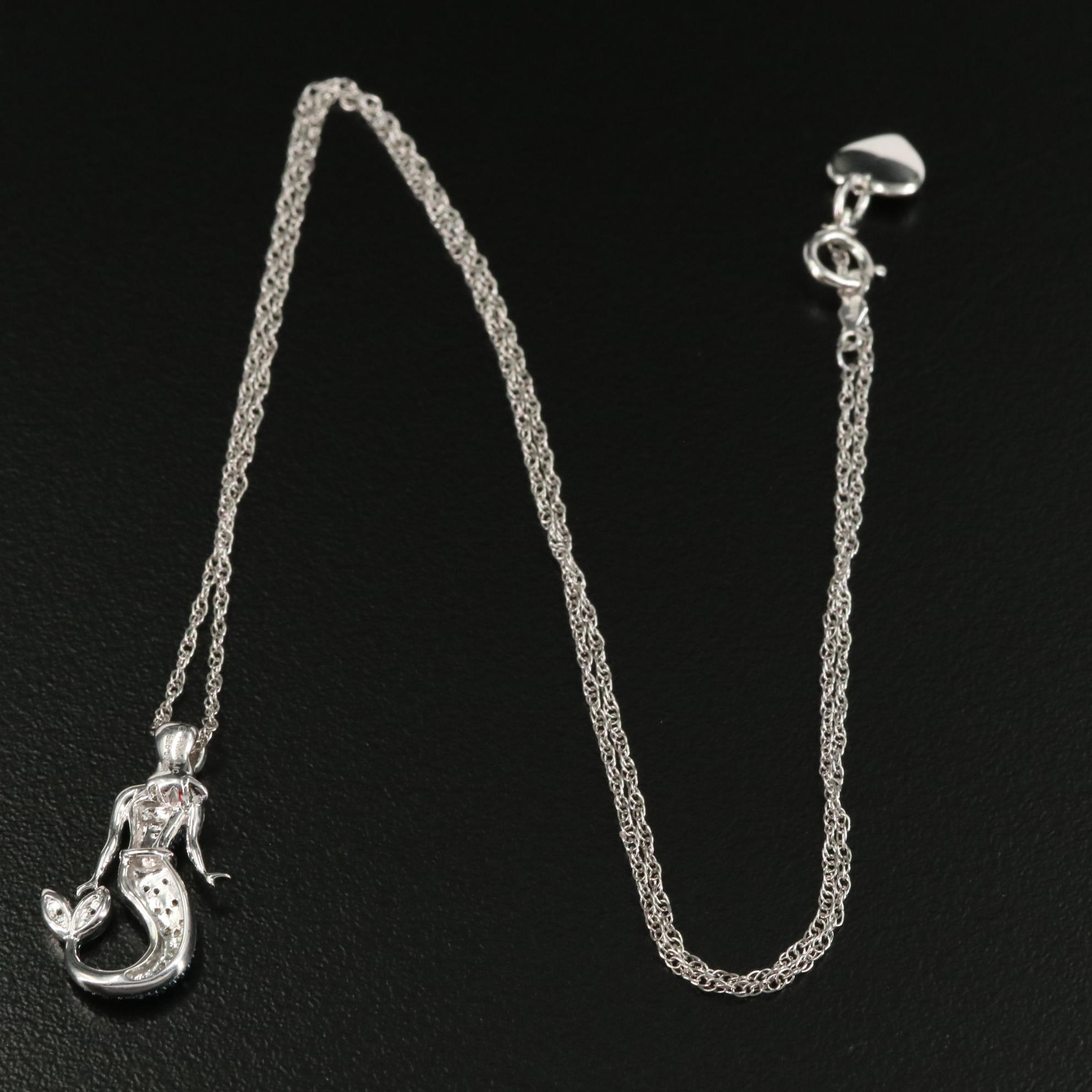 Sterling 0.04 CTW Diamond Mermaid Pendant Necklace