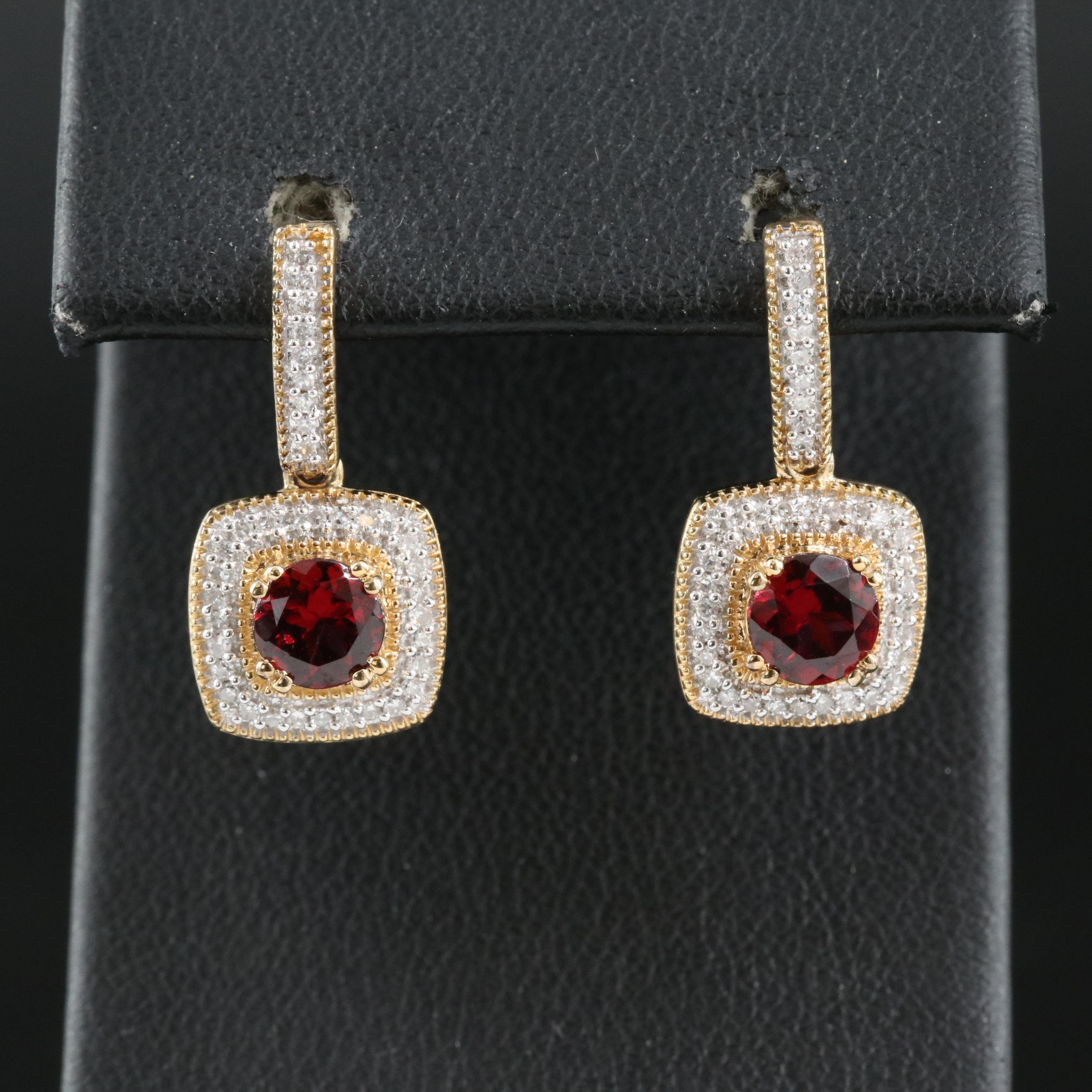 Sterling Garnet and Diamond Earrings