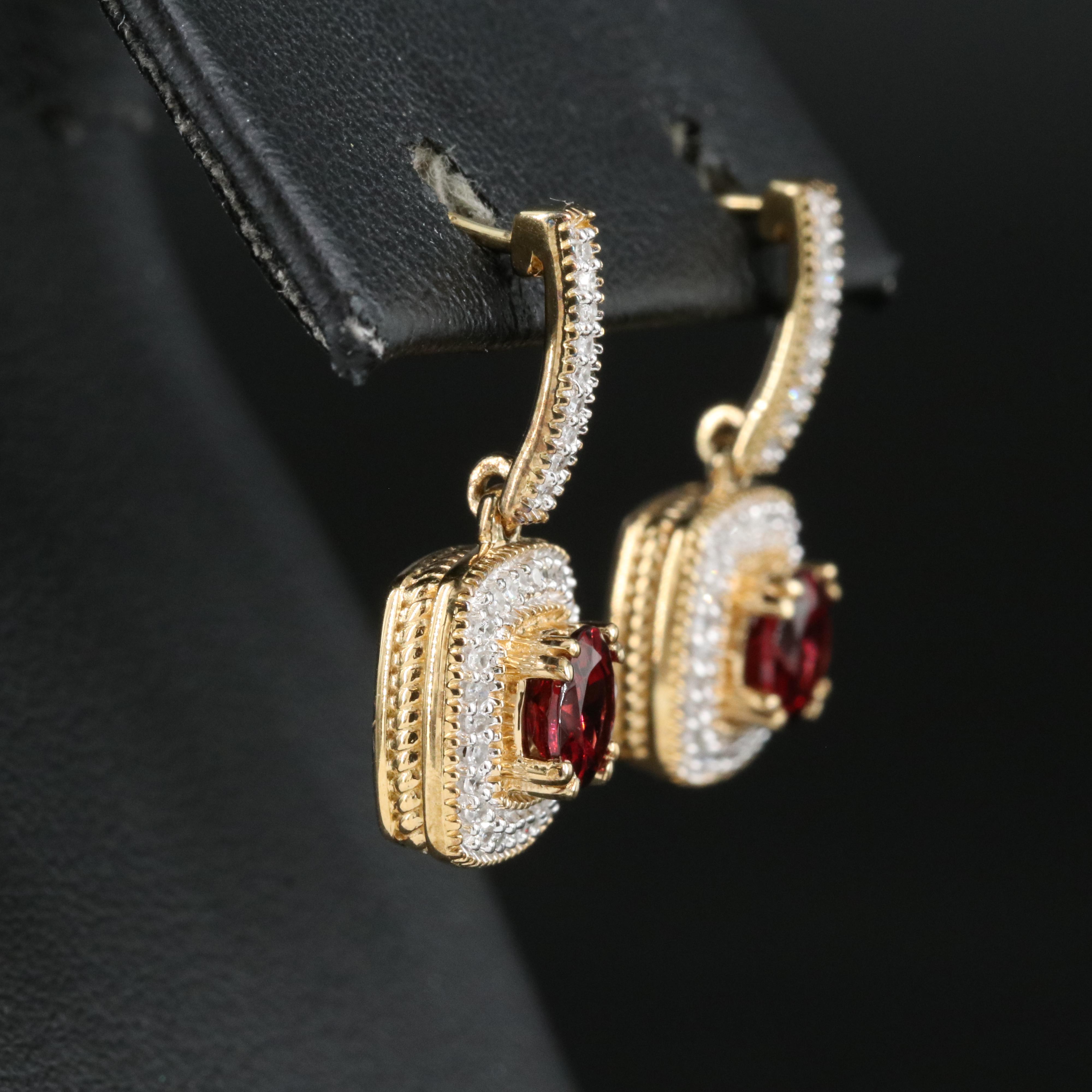 Sterling Garnet and Diamond Earrings
