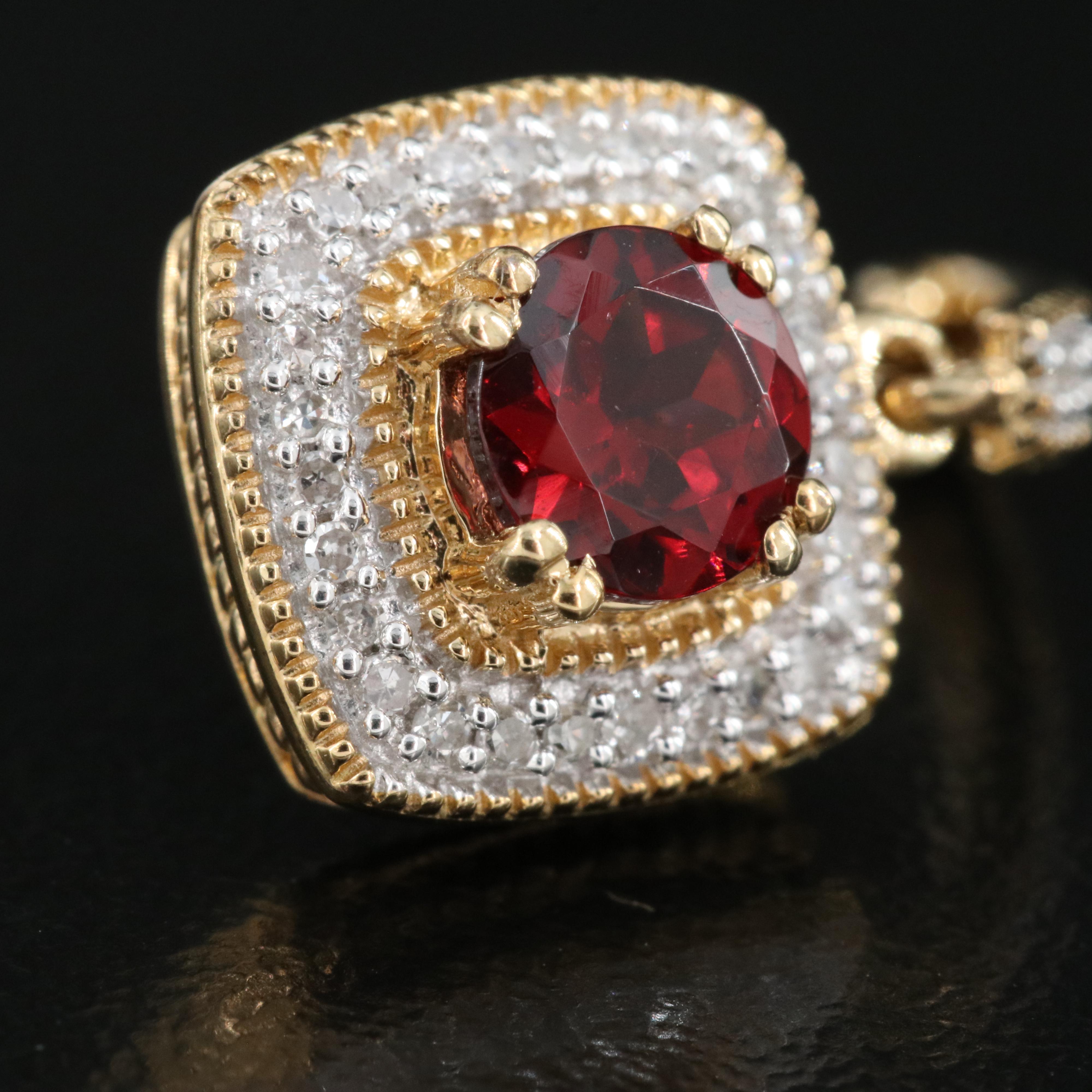 Sterling Garnet and Diamond Earrings