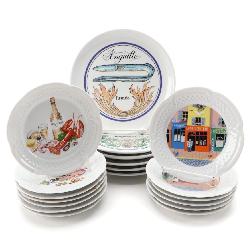 Jacques Lobjoy Porcelaine D'auteuil Fish Plates and Louis Lourioux Canape Plates
