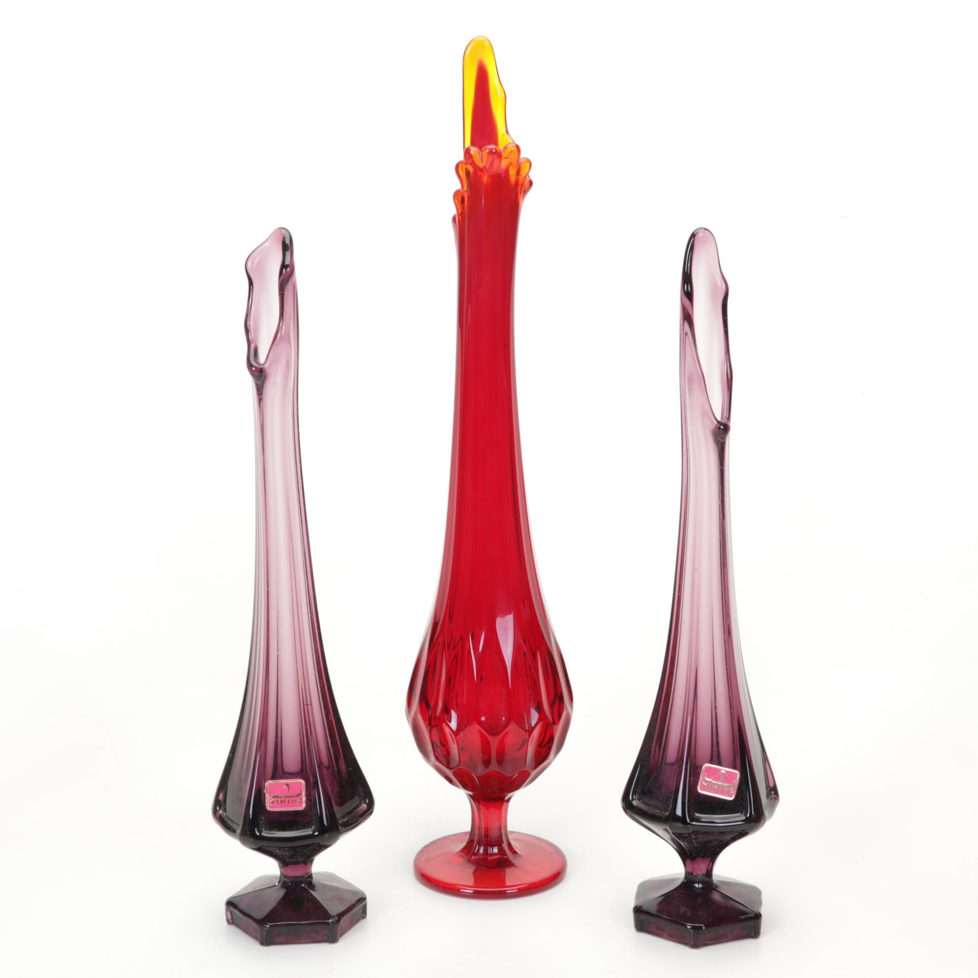 Viking Swung Glass Vases, Fenton Fairy Lamps, More Hobnail, Iridescent Glassware