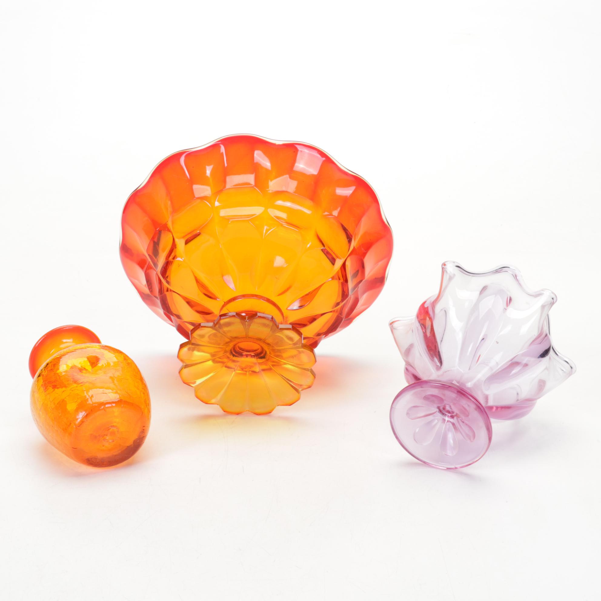 Viking Swung Glass Vases, Fenton Fairy Lamps, More Hobnail, Iridescent Glassware