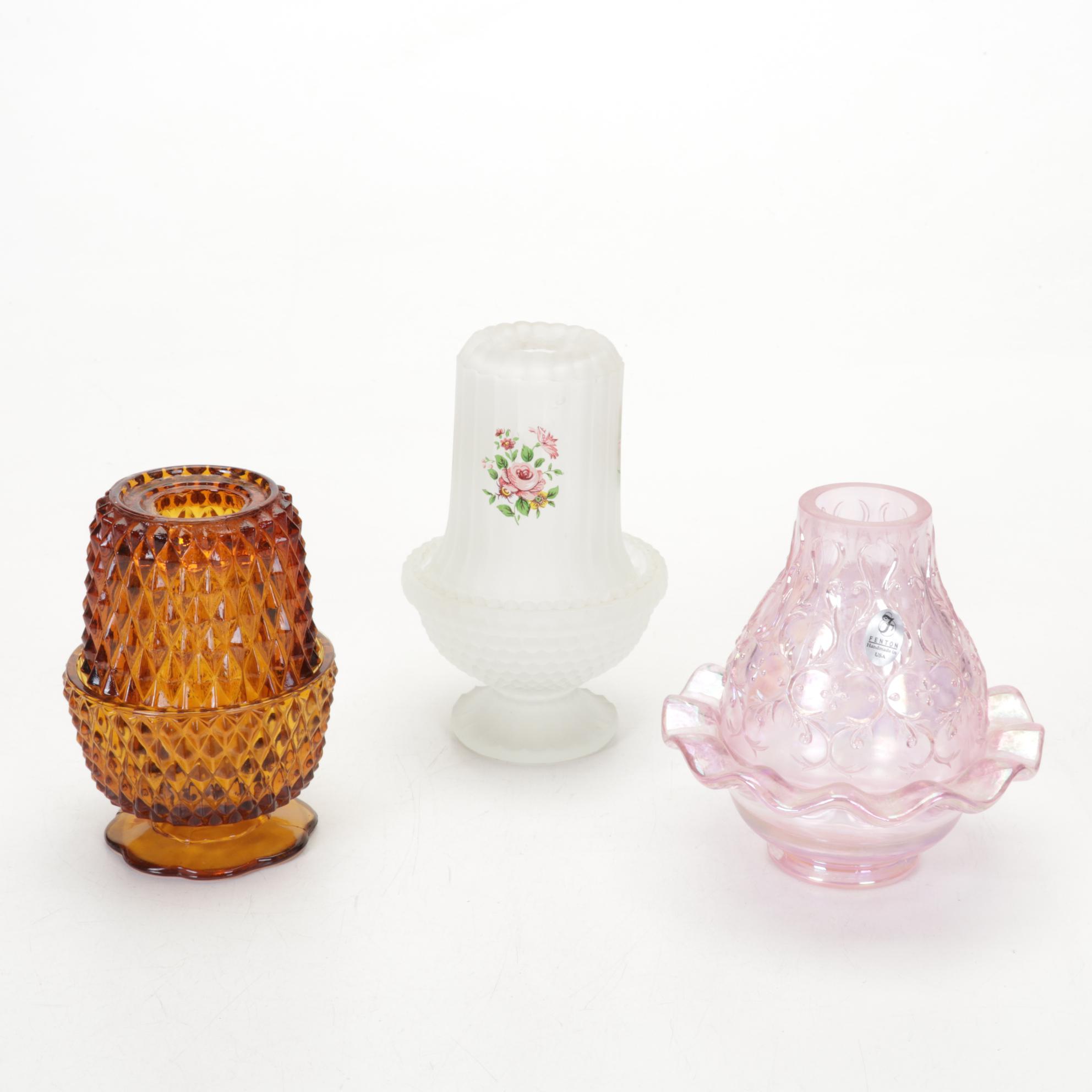 Viking Swung Glass Vases, Fenton Fairy Lamps, More Hobnail, Iridescent Glassware