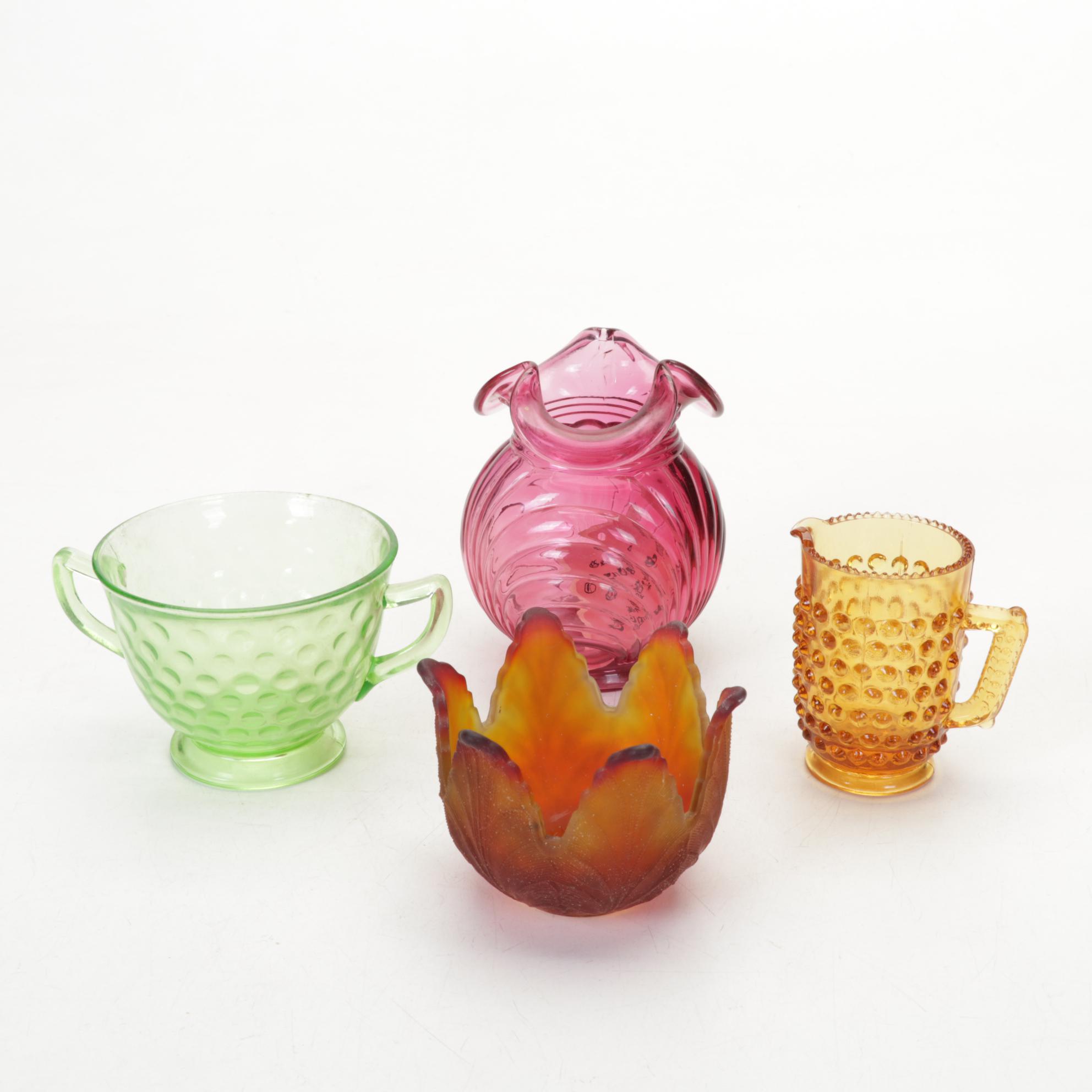 Viking Swung Glass Vases, Fenton Fairy Lamps, More Hobnail, Iridescent Glassware