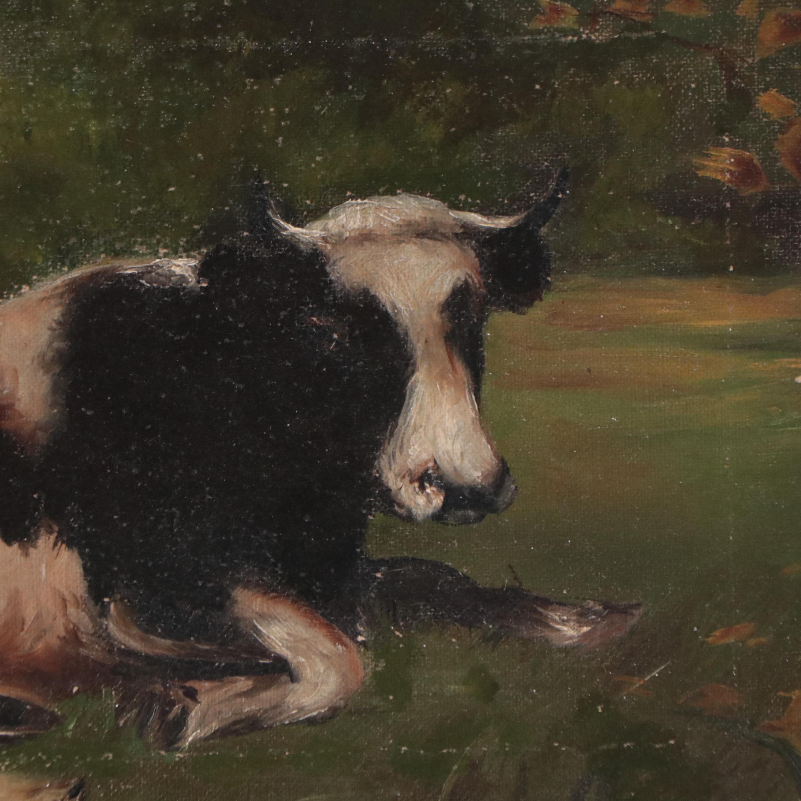 A. Lekert Oil Painting of Cow Portrait, 1921