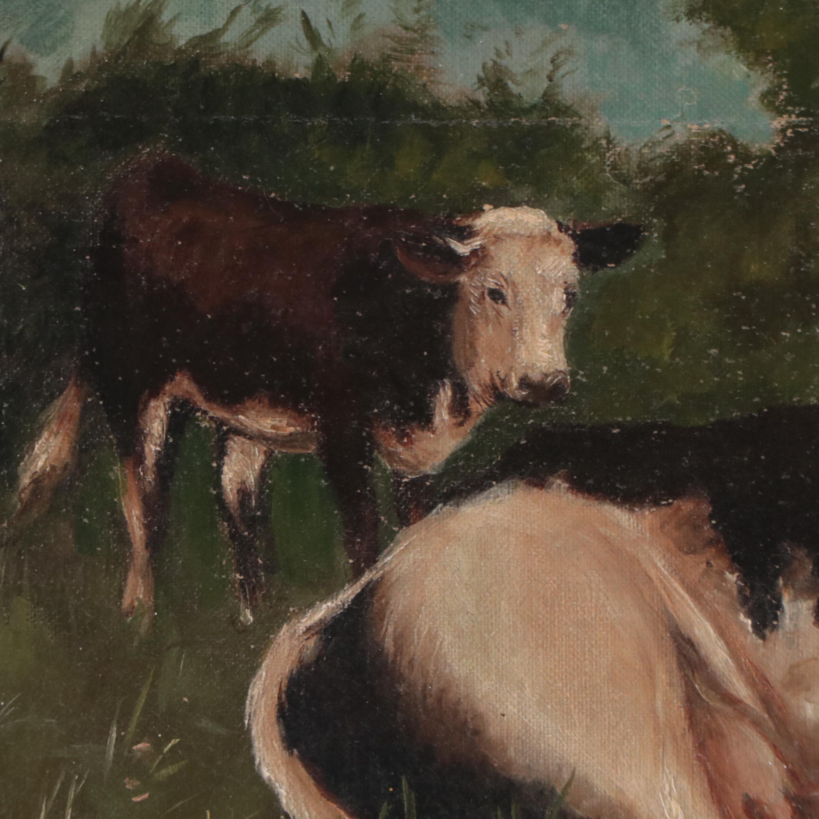 A. Lekert Oil Painting of Cow Portrait, 1921