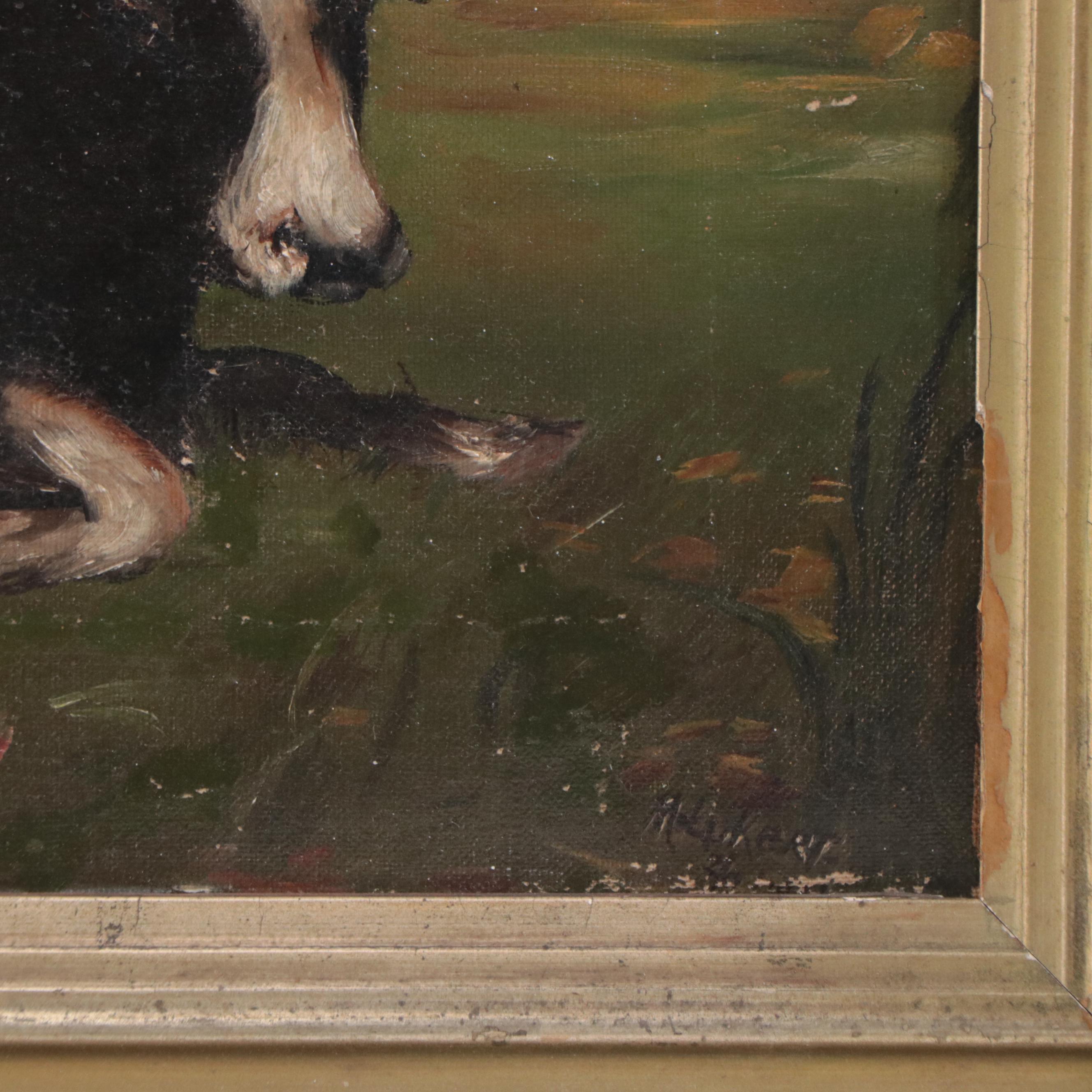 A. Lekert Oil Painting of Cow Portrait, 1921