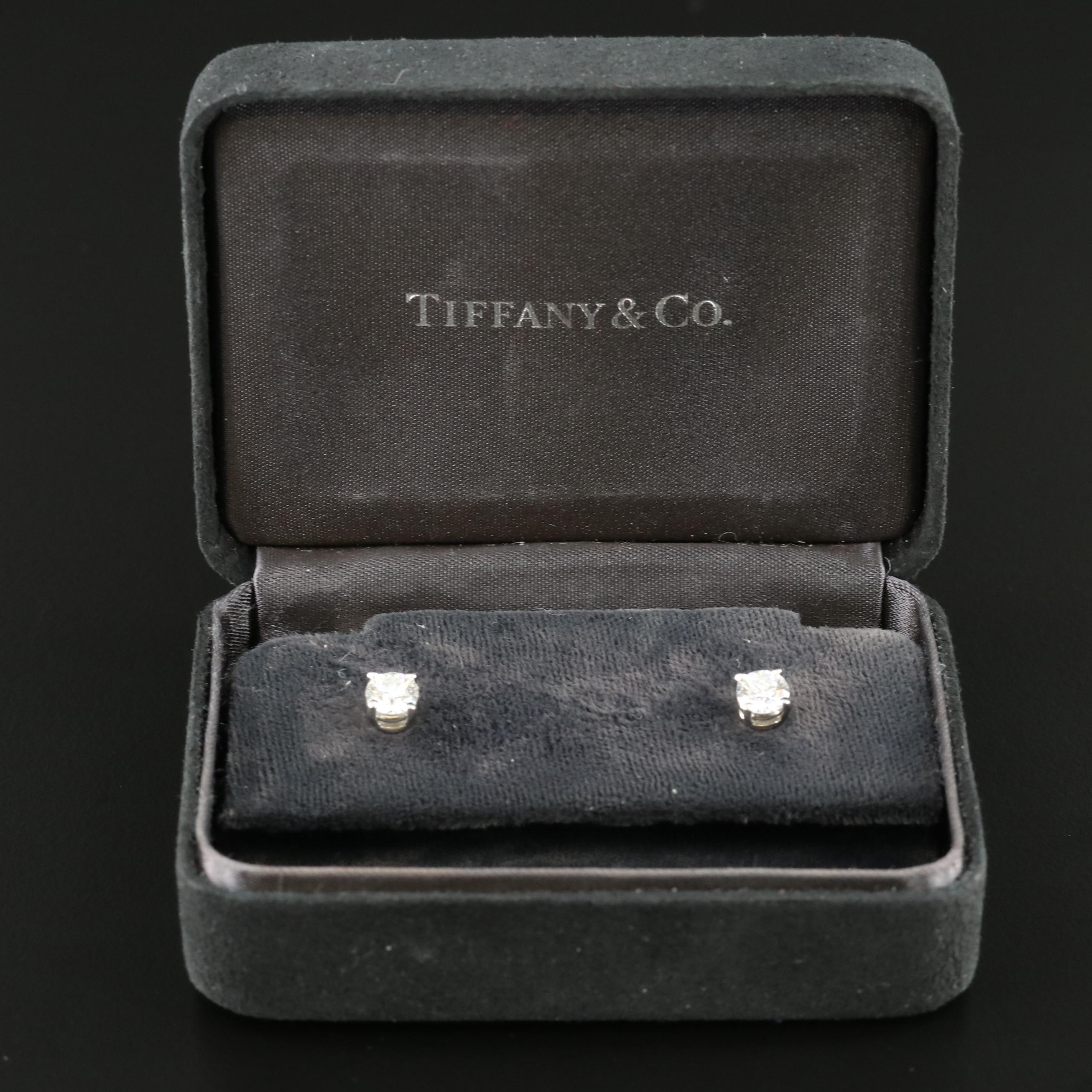 Tiffany & Co. Platinum 1.10 CTW Diamond Stud Earrings with Diamond Certification
