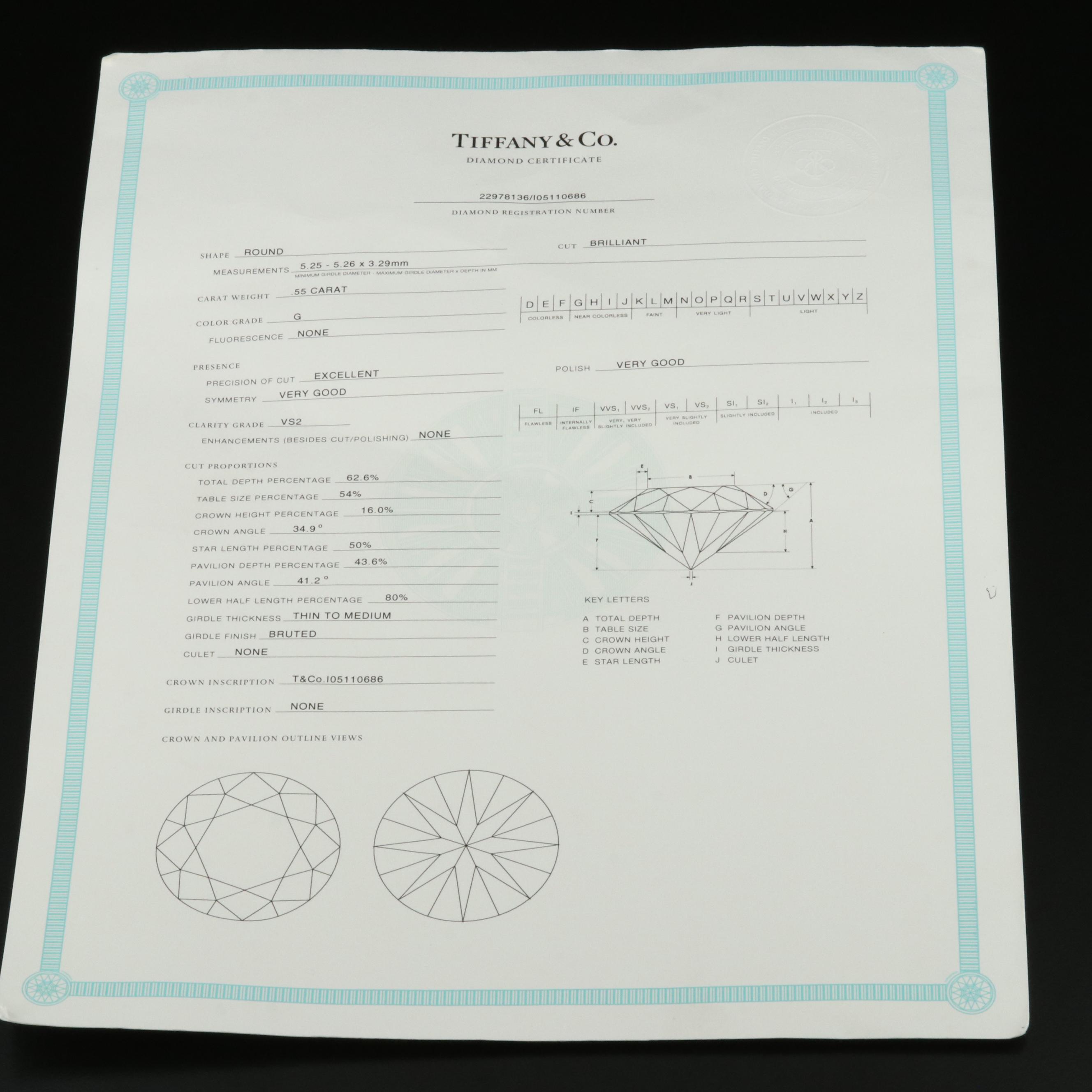 Tiffany & Co. Platinum 1.10 CTW Diamond Stud Earrings with Diamond Certification