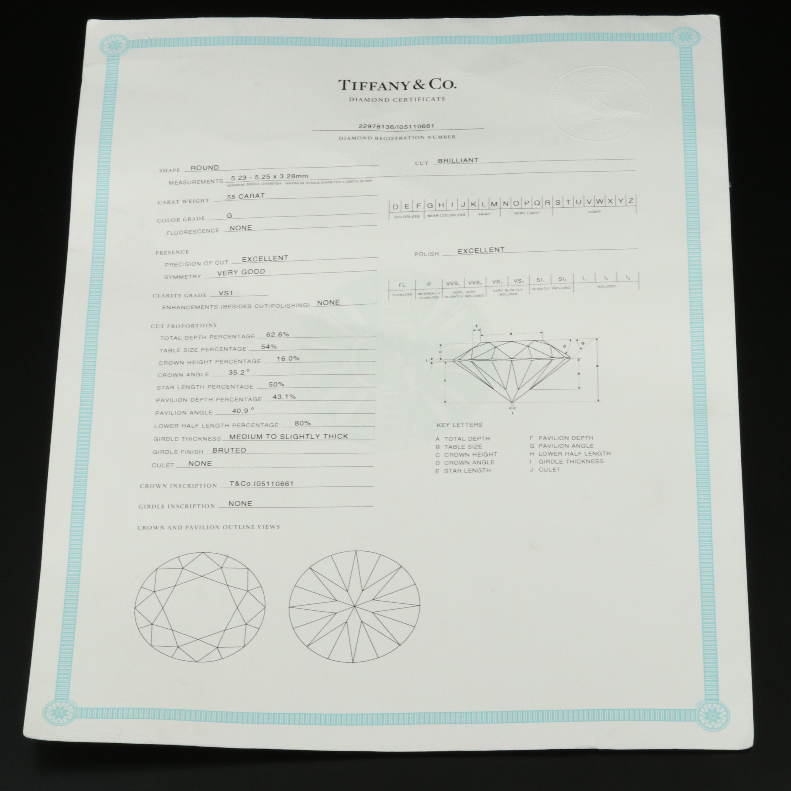 Tiffany & Co. Platinum 1.10 CTW Diamond Stud Earrings with Diamond Certification